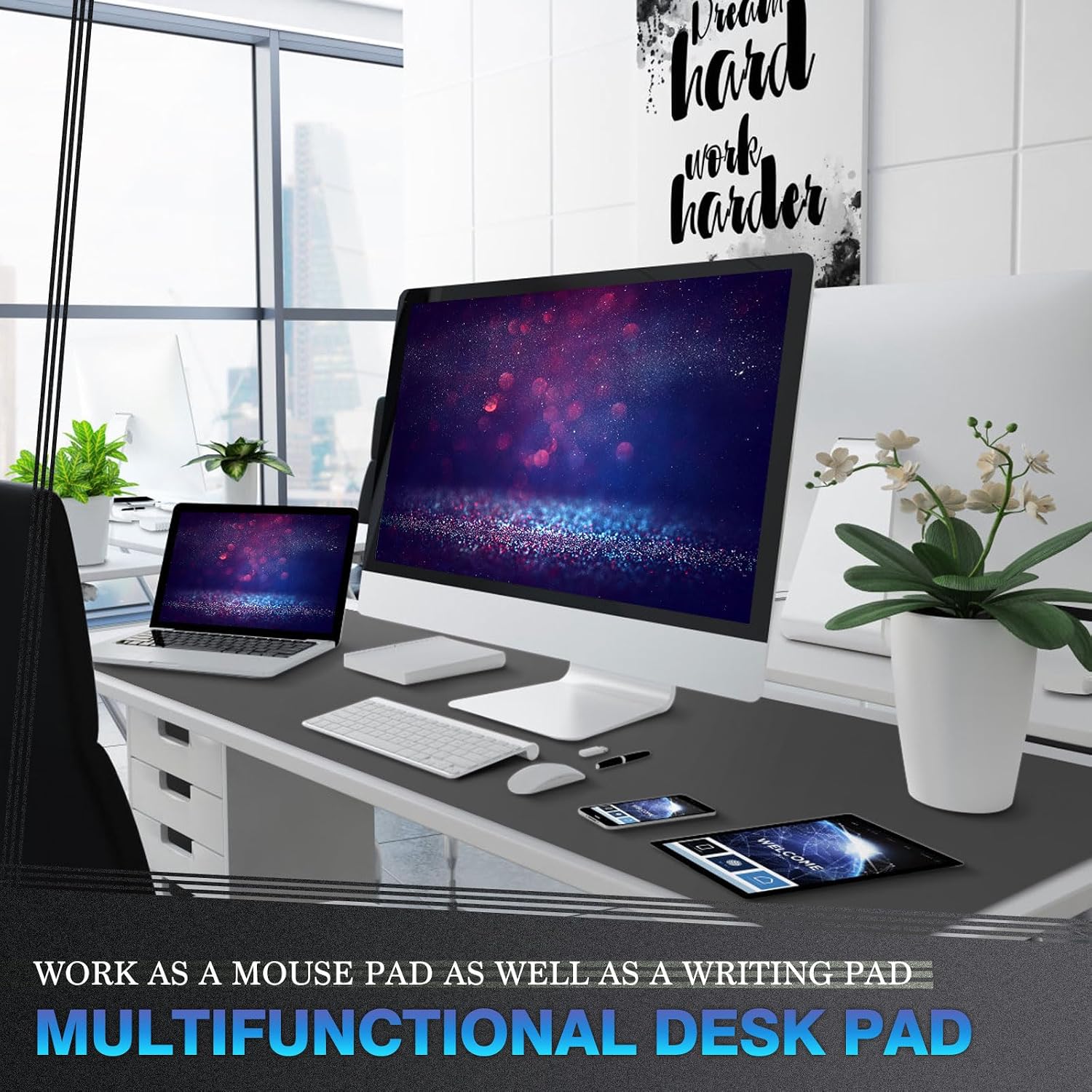 Detalle de K KNODEL Large Office Leather Desk Mat (120x43cm) – Dark Gray