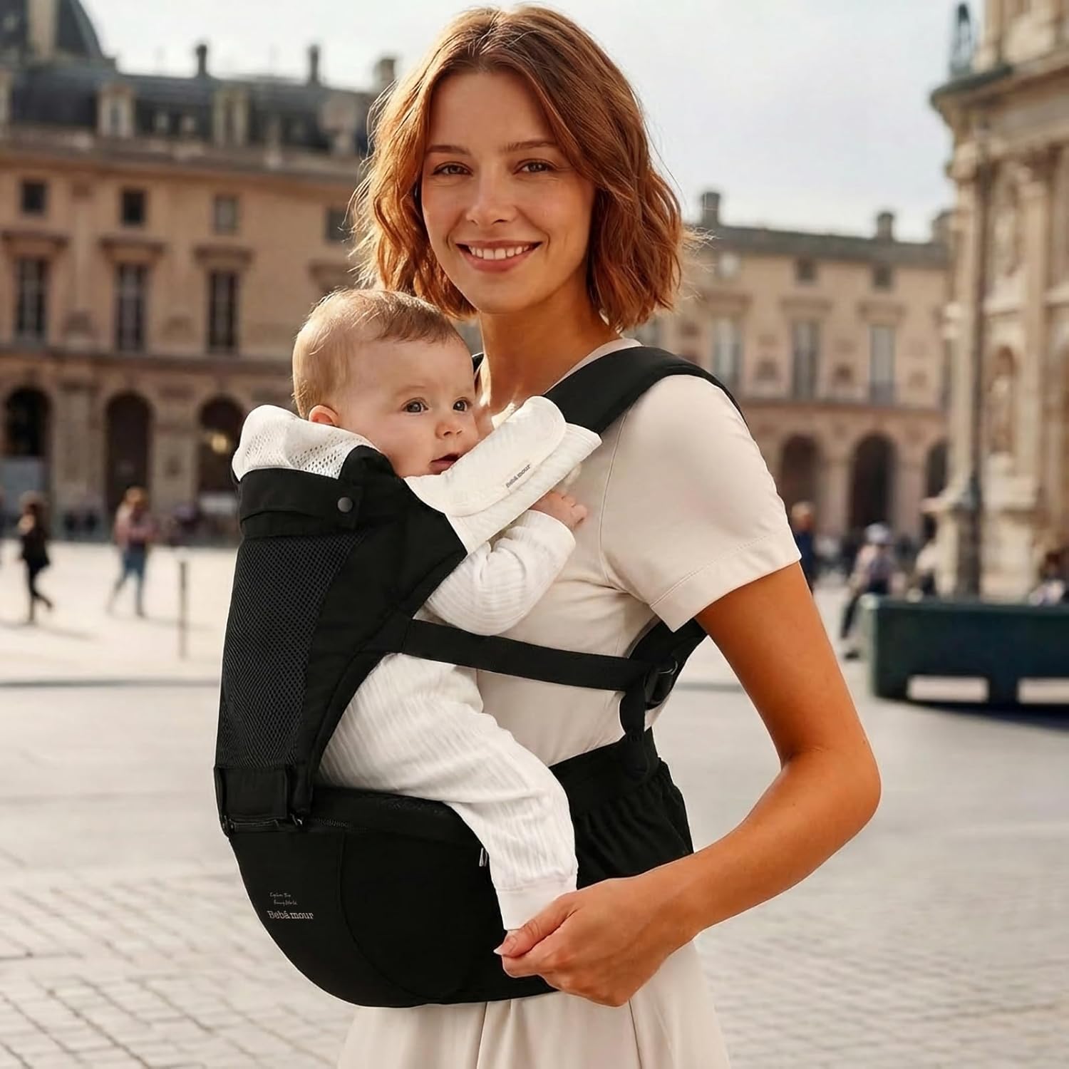 Detalle de Bebamour Baby Carrier Newborn to Toddler with Ergonomic Hip Seat (0–36 Months) – Mesh Gold