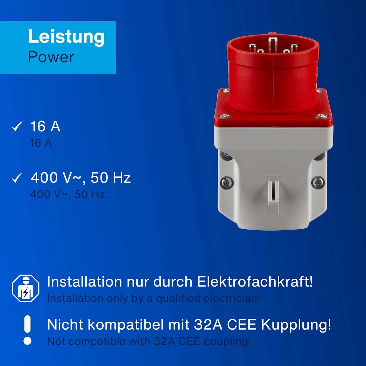 Thumbnail 4 de REV CEE Stecker Wandmontage 400V 16A, 5-polig, IP44 – robuster Drehstrom-Stecker