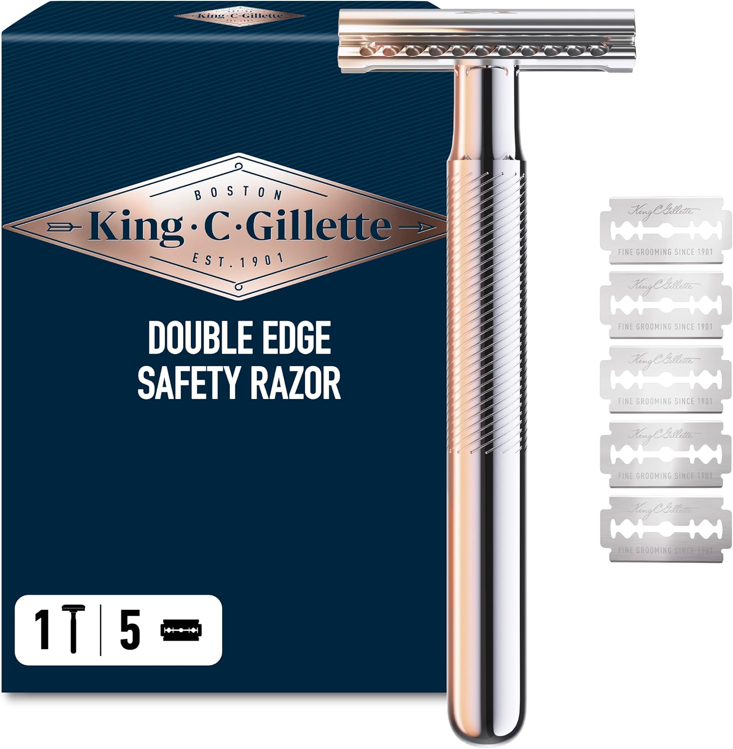 Detalle de Rasoio di sicurezza King C. Gillette con 1 manico e 5 lamette in acciaio inox