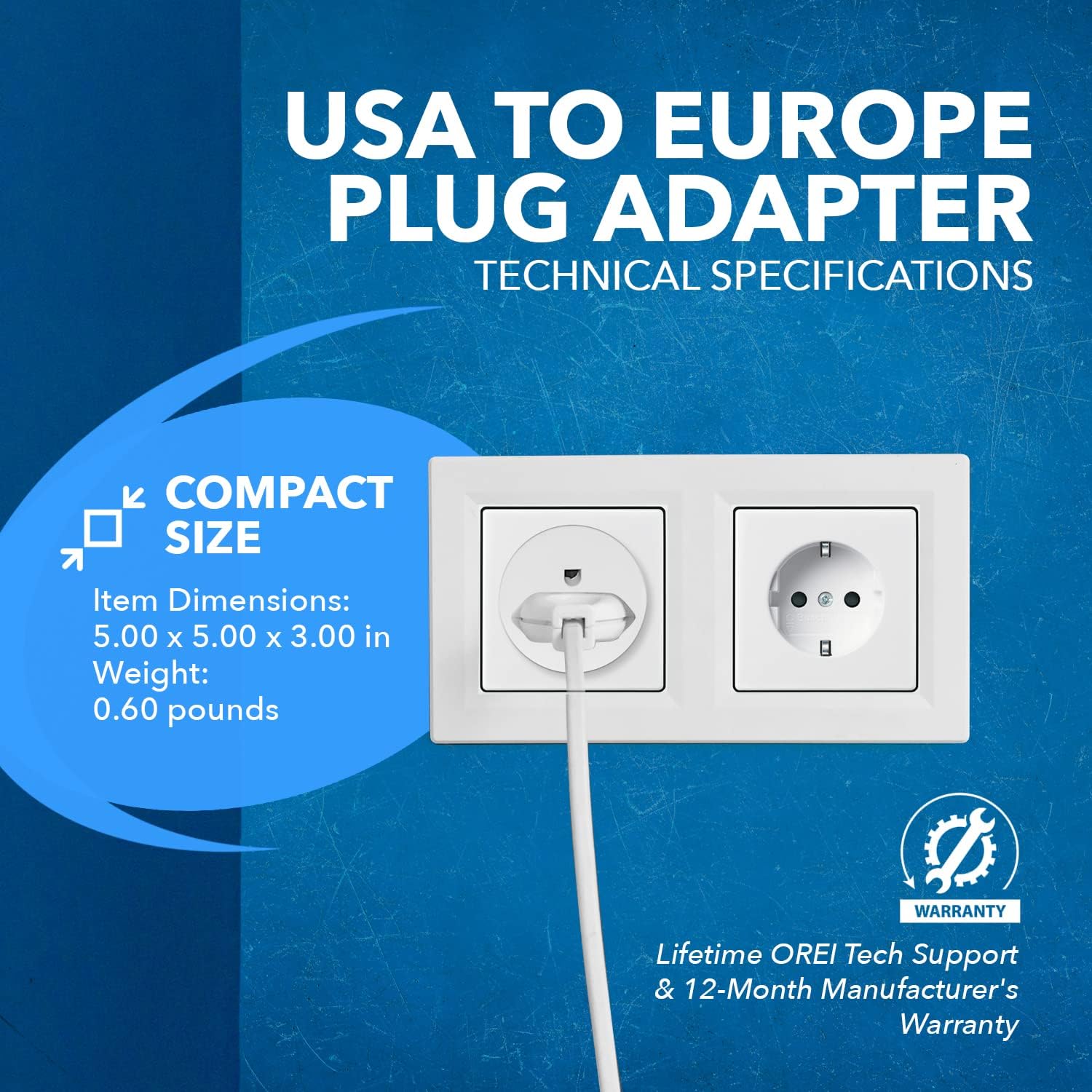 Detalle de Orei American USA to European Plug Adapter (Type E/F Schuko) – 12-Pack for Germany & France