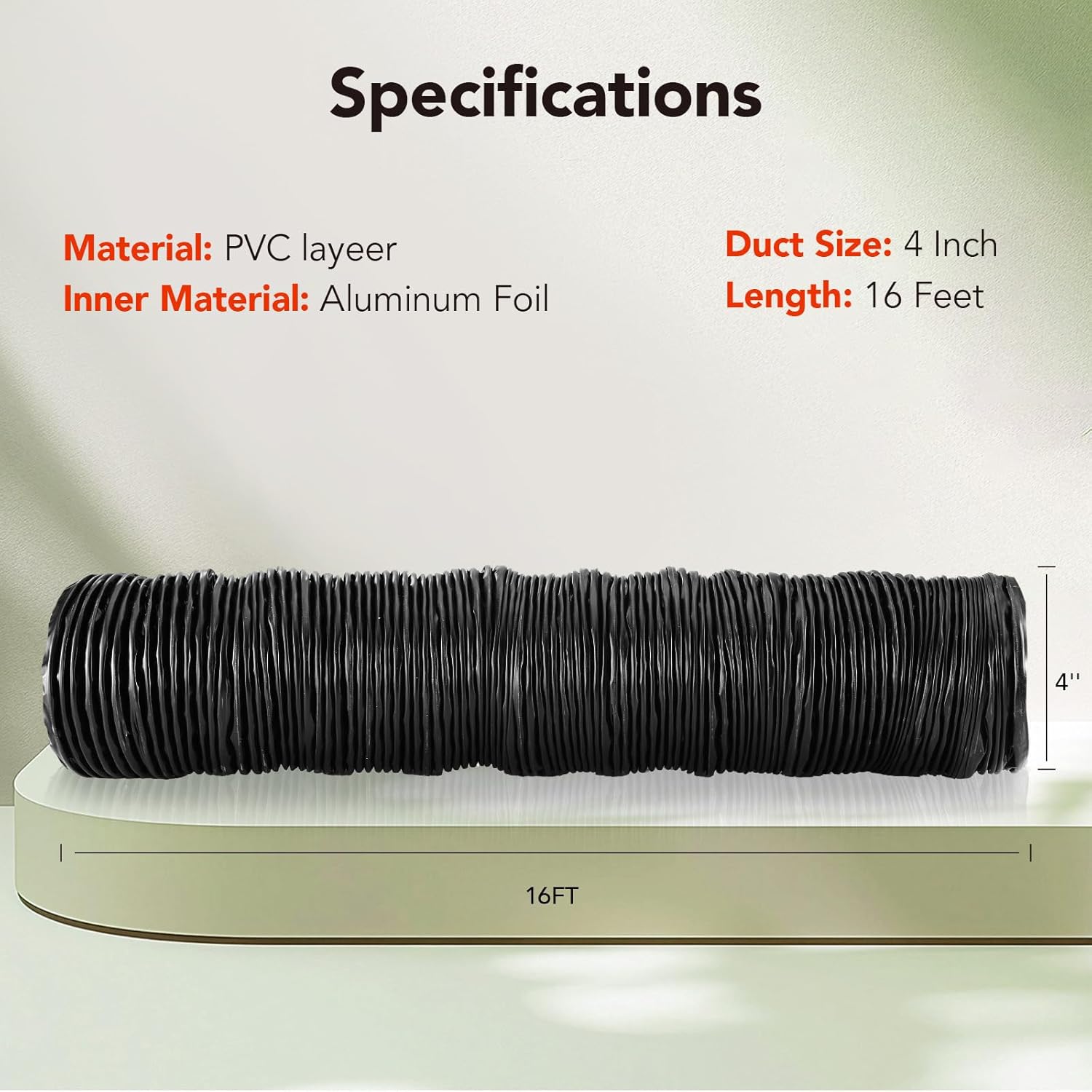 Thumbnail 3 de Dryer Vent Hose 4" Insulated Flexible Duct 16ft 🛠