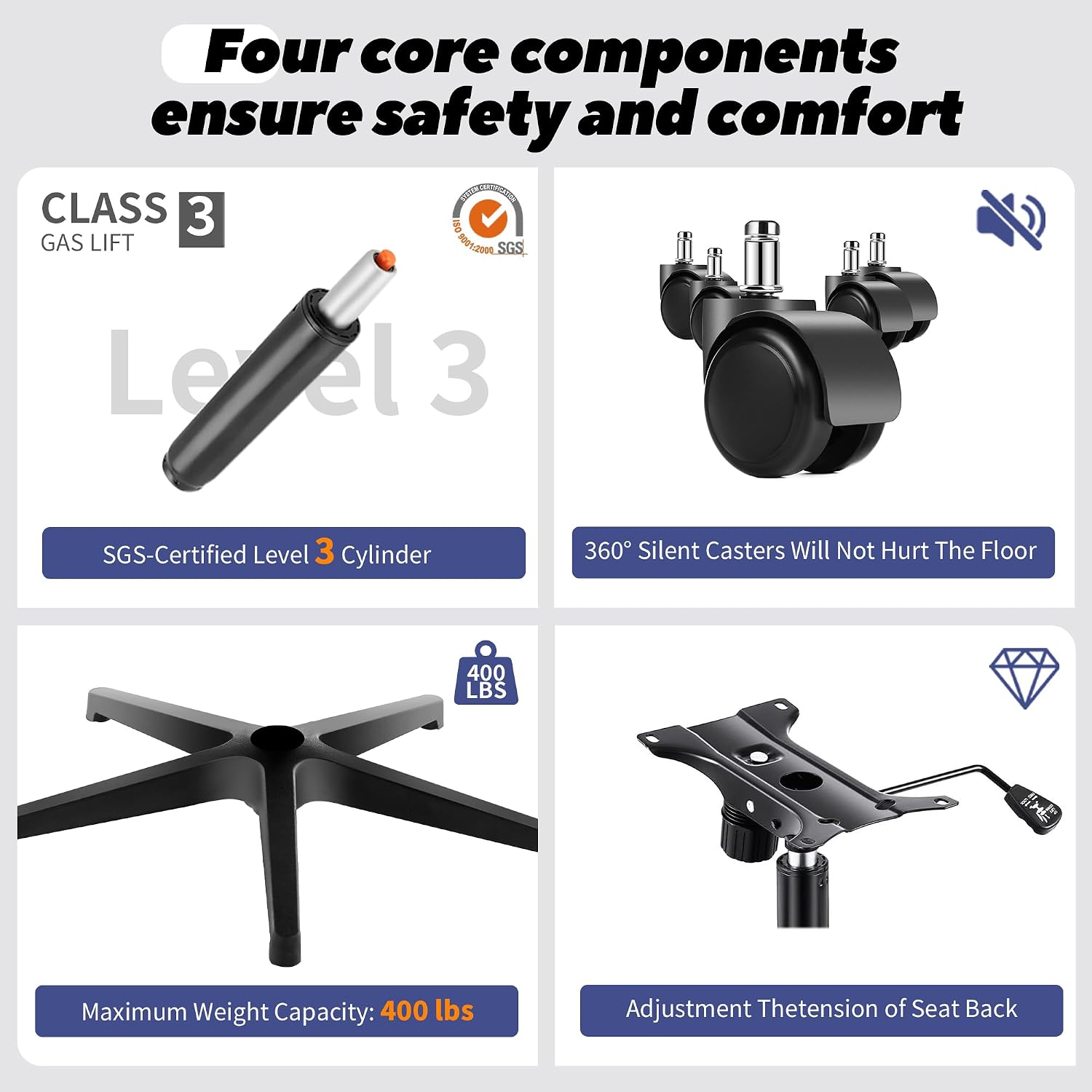 Thumbnail 6 de Fizzin Ergonomic Office Chair (Black) with Adjustable Lumbar Support — Up to 400 lbs