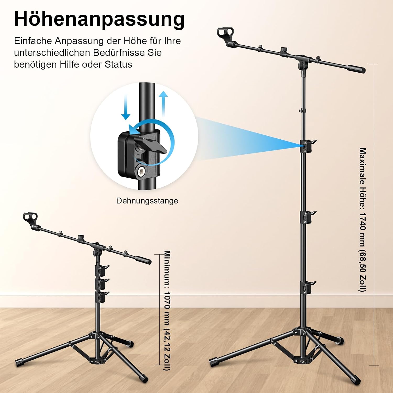 Thumbnail 5 de ZOMON Mikrofonständer mit Boom-Arm: höhenverstellbarer Bodenmikrofonständer für Gesang & Podcast