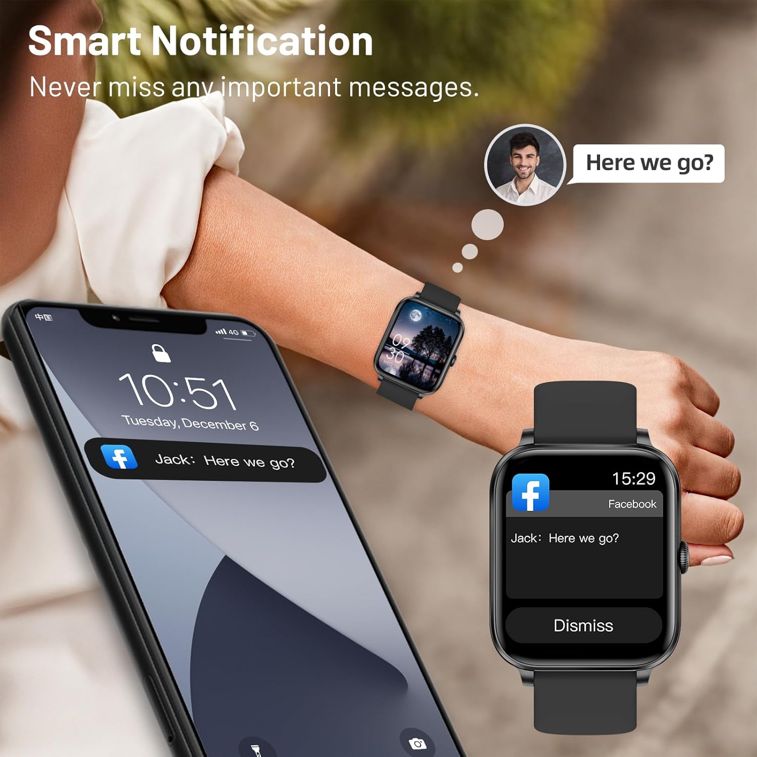 Thumbnail 2 de Smart Watch for Men & Women with 1.83" HD Touchscreen, 123+ Sports Modes, Bluetooth Calling and Health Tracking