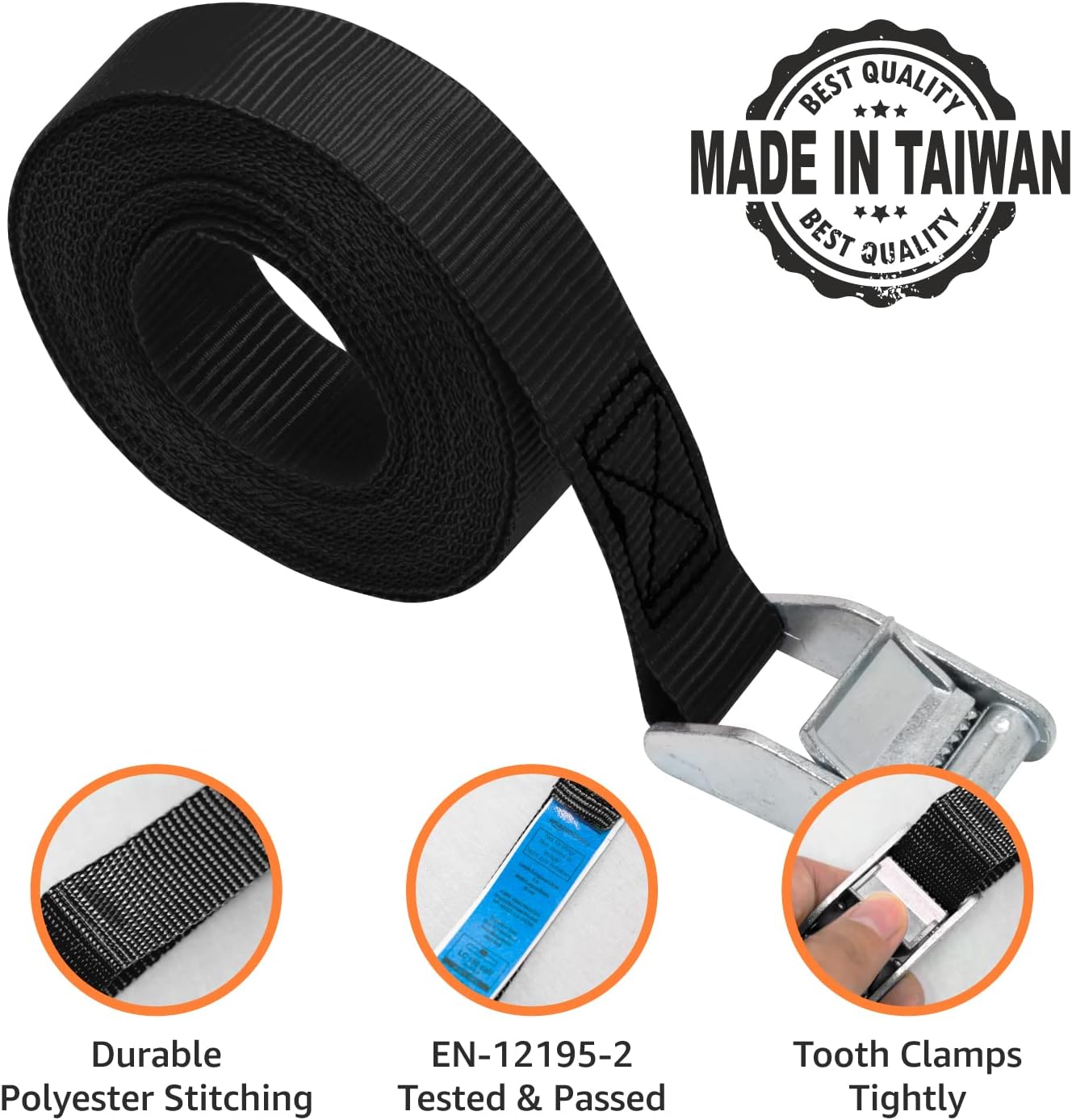 Detalle de Amazon Basics Lashing Straps 2.5 m x 25 mm, 150 kg Load, EN12195-2 compliant, 10‑pack
