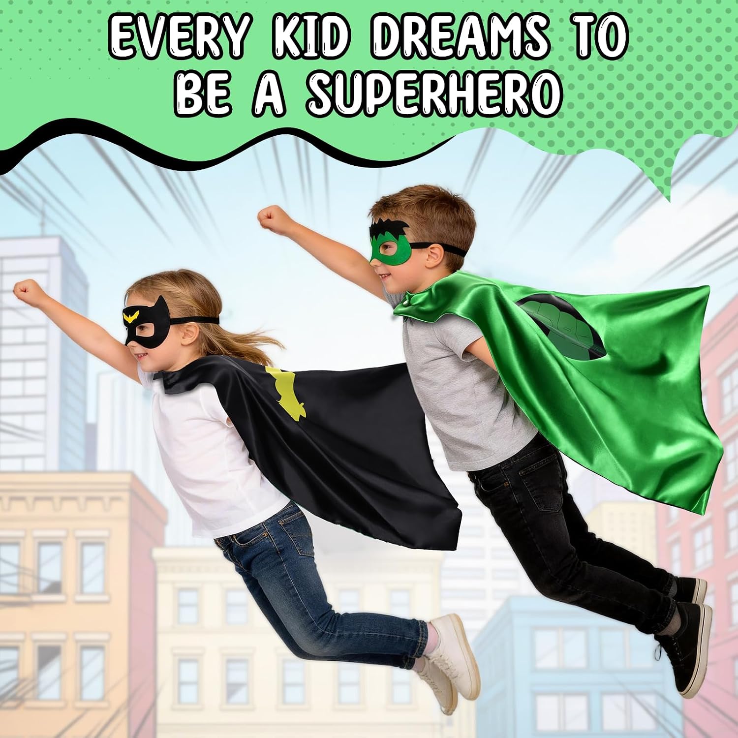 Detalle de InPoTo Superhero Capes for Kids: Double-Sided Capes with Masks for 4–12 Years
