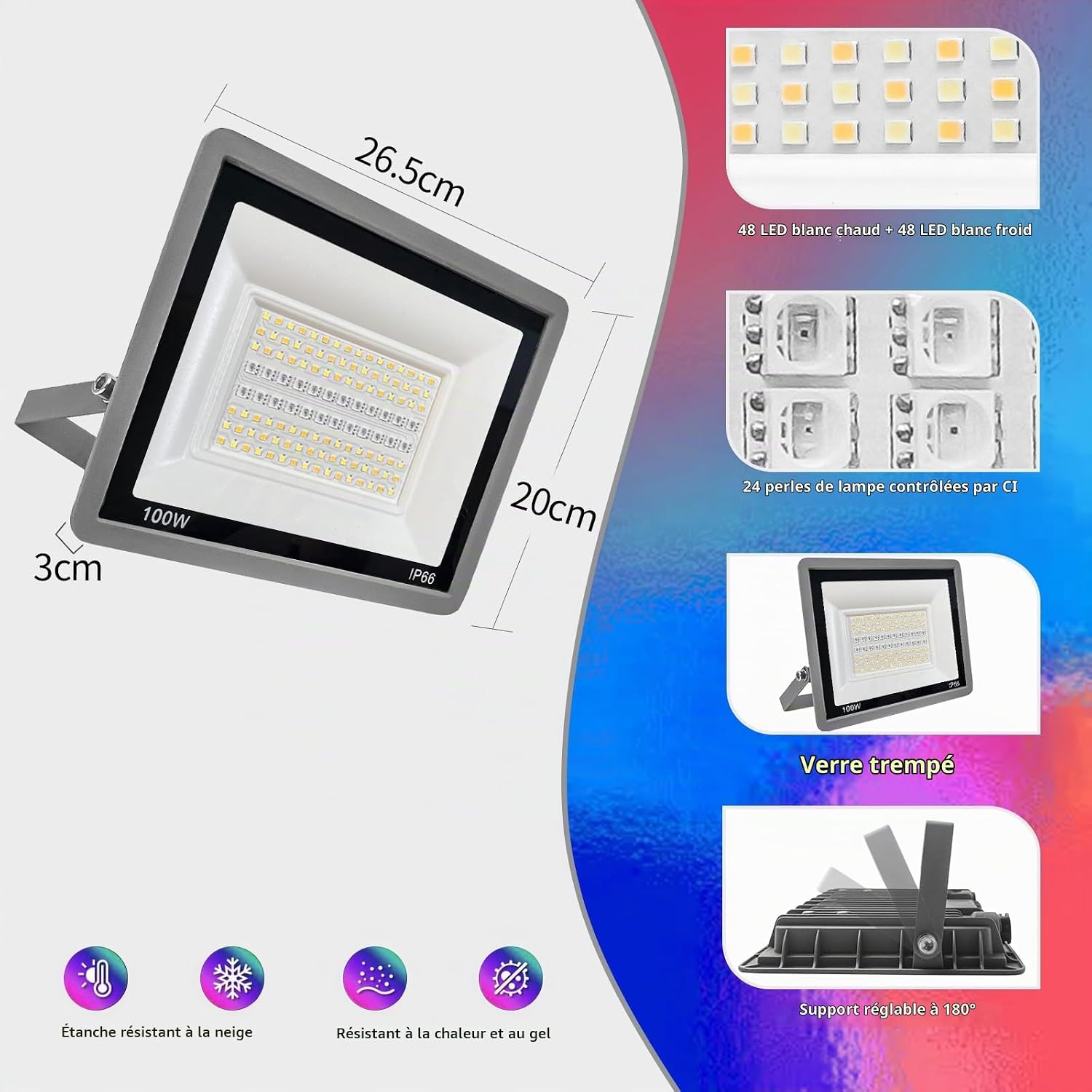 Thumbnail 6 de Fosingut RGBCW LED Floodlight Outdoor 100W, RGB-buitenschijnwerper met appbediening