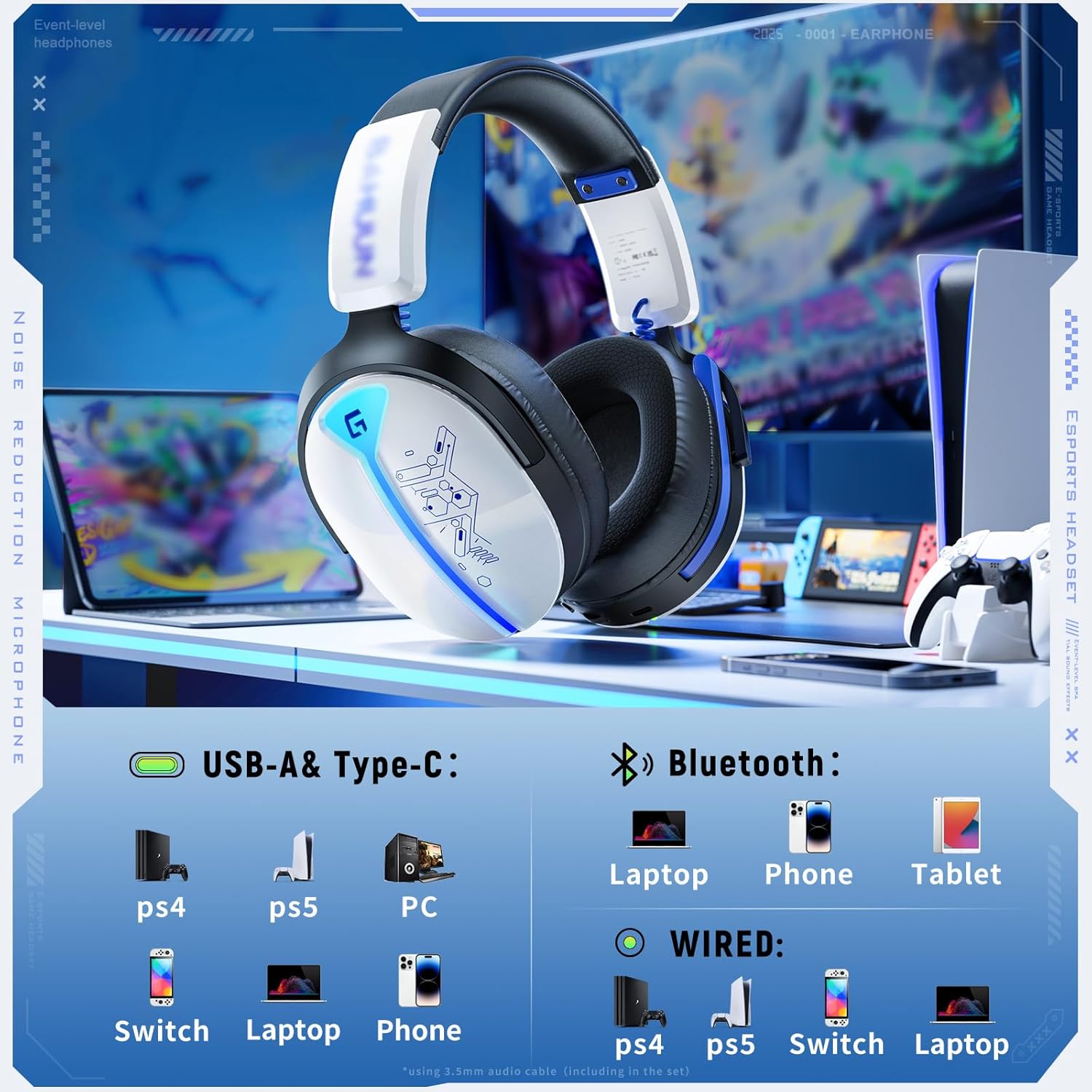 Thumbnail 6 de Buwnia Wireless Gaming Headset 40H battery