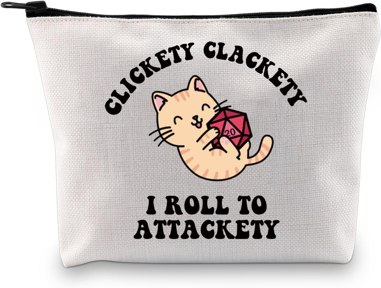 Detalle de Attackety Bag EU: Cat Throwing Dice Bag of Holding Zipper Pouch – Durable Canvas Storage for RPG Gear and Everyday Essentials