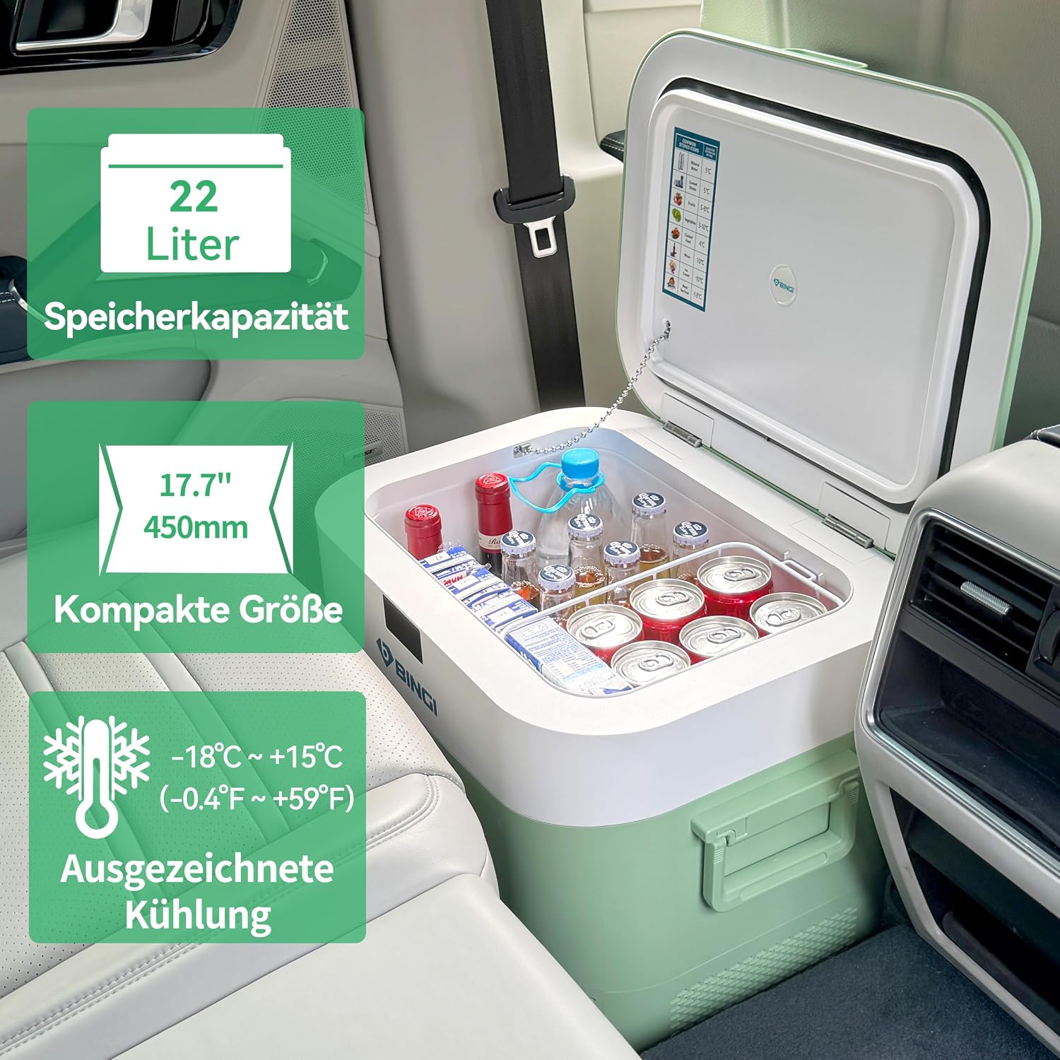 Thumbnail 1 de BINGI Kompressor-Kühlbox 22 Liter – 12/24V DC & 230V AC tragbarer Auto-Kühlschrank/Freezer