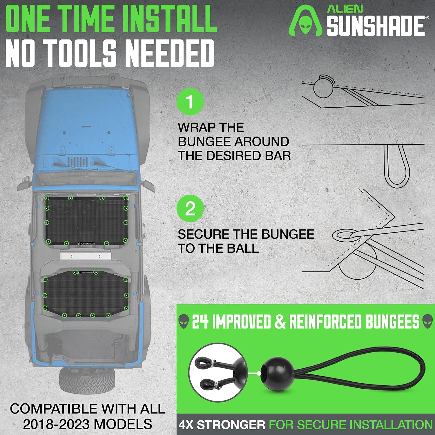 Detalle de ALIEN SUNSHADE Mesh Sun Shade for Jeep Wrangler JLU (2018-2023) — Front & Rear, Blocks UV, Wind & Noise (Black)