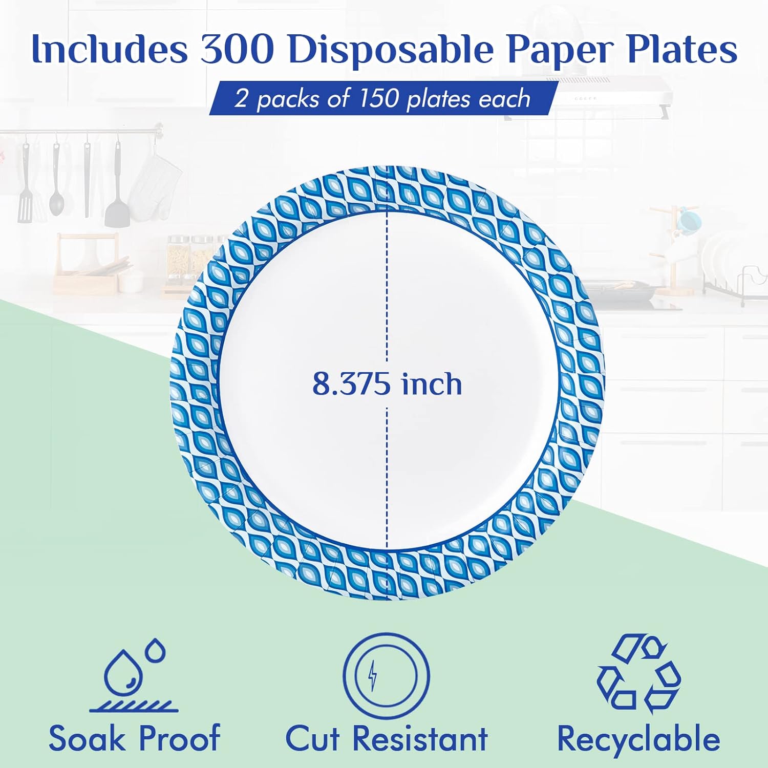 Thumbnail 2 de MUCHII 8.375-Inch Disposable Paper Plates (300 Count) — Printed, Soak- and Cut-Resistant
