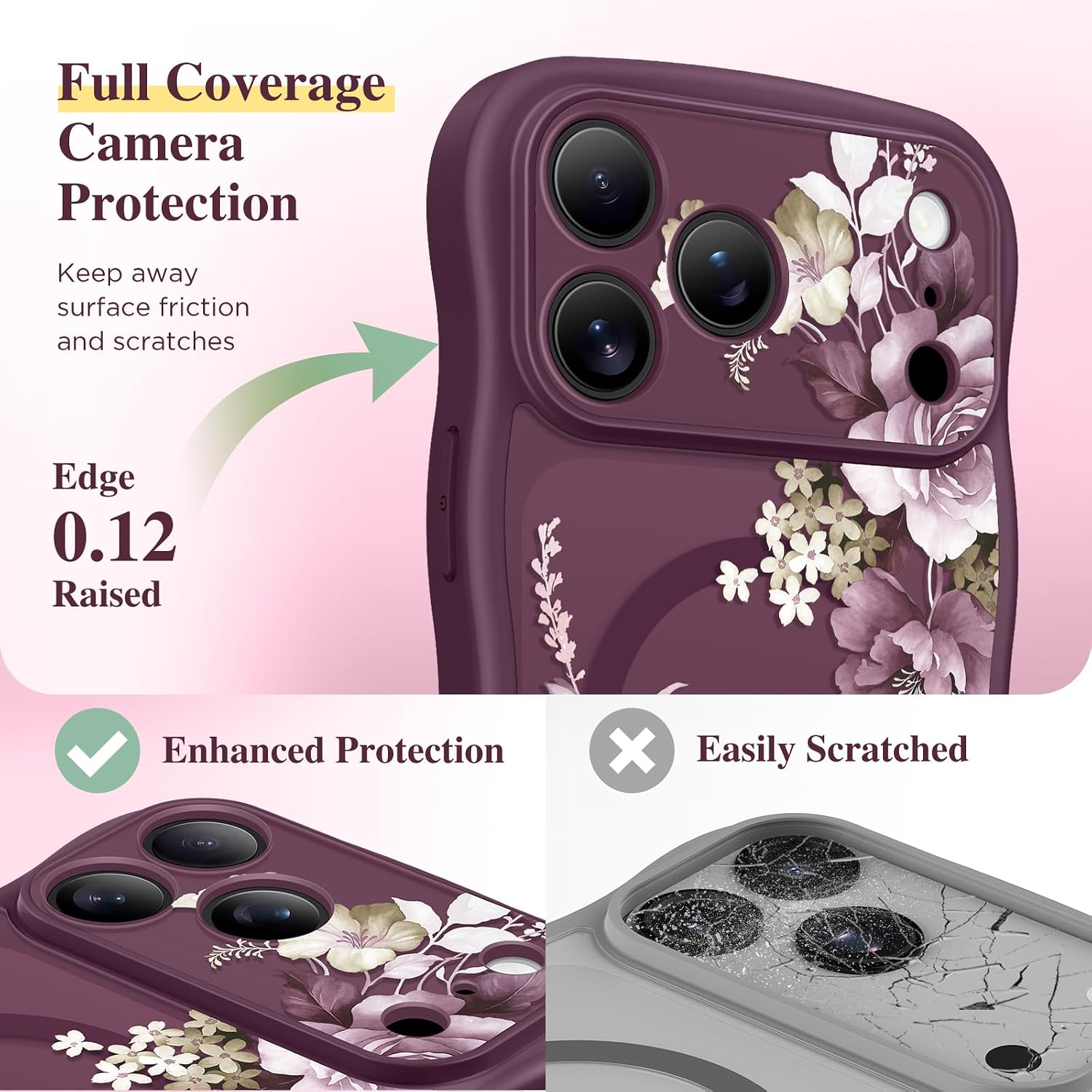Thumbnail 6 de GVIEWIN Floral MagSafe Case for iPhone 17 Pro/18 Pro, Cherry Blossoms/Dark Cherry