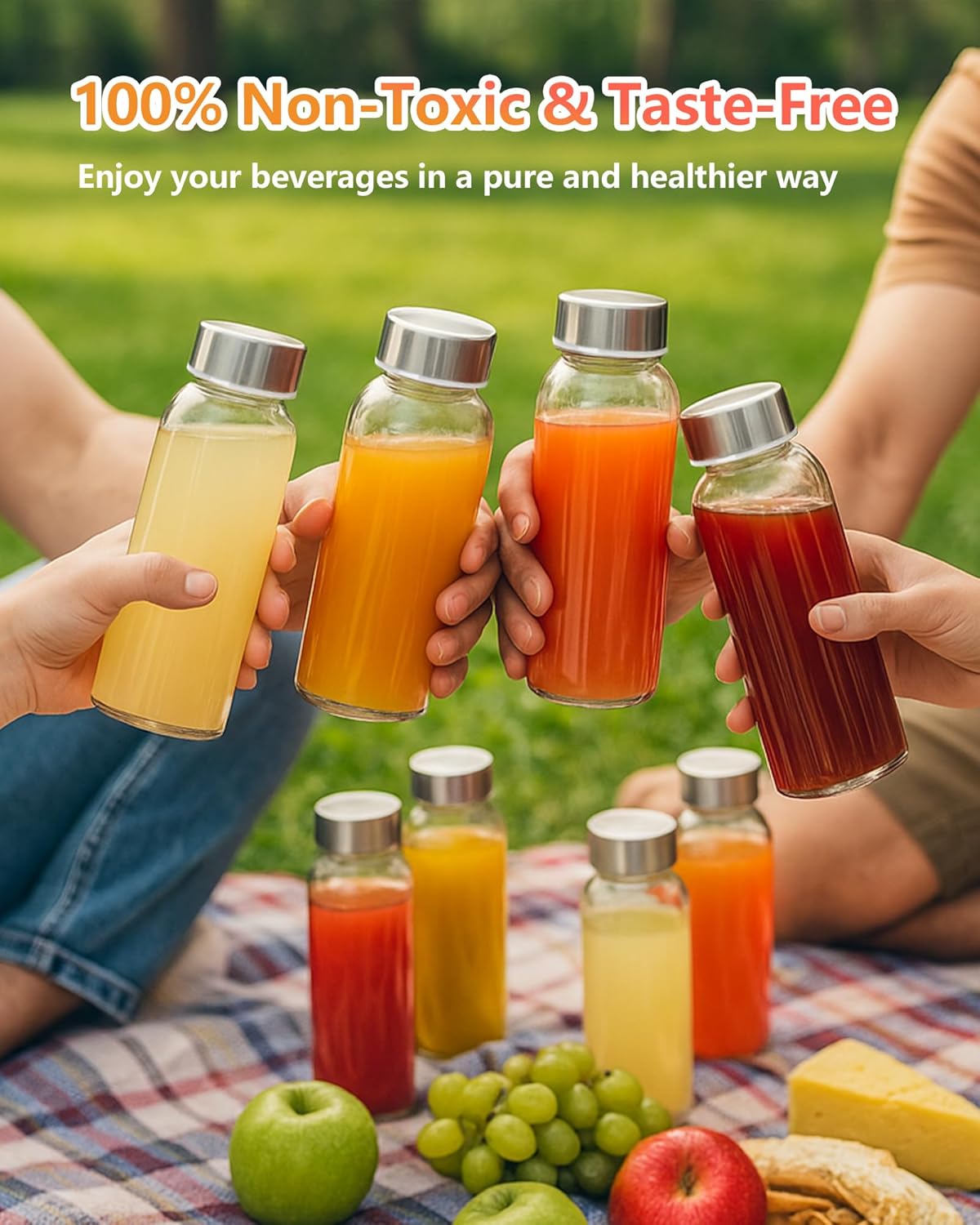Thumbnail 6 de Zukro 10.5oz glass bottles, 8-pack juice bottles with stainless steel lids