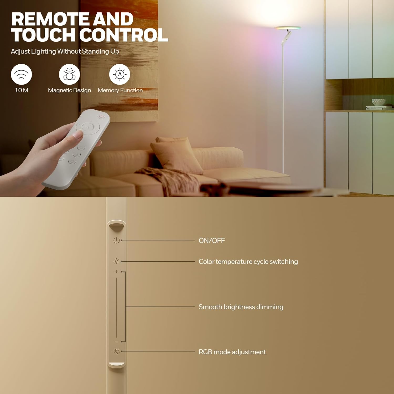 Detalle de Honeywell Lampada da terra LED F2 Sunturalux™ Torchiere con telecomando e 7 livelli dimmerabili