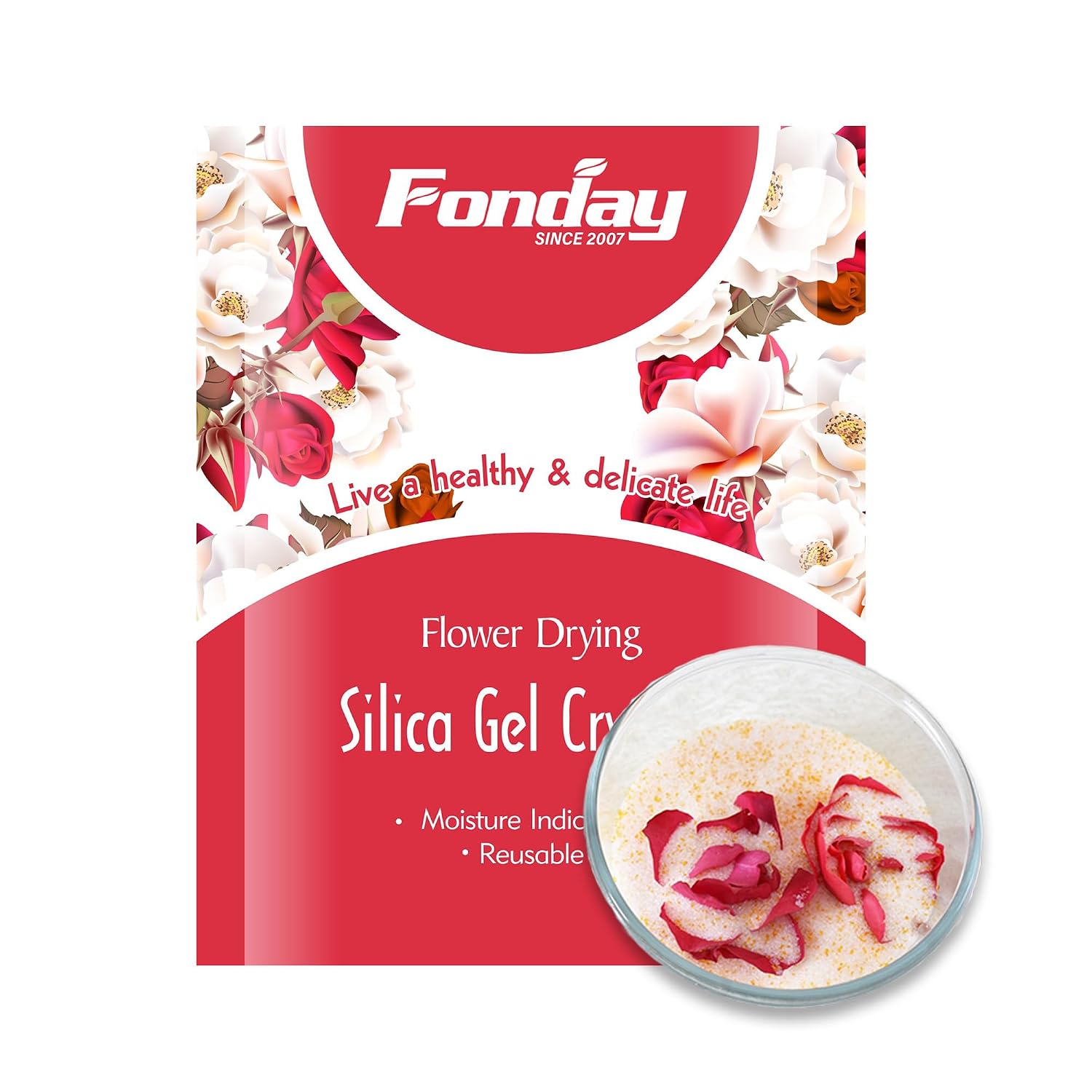 Detalle de Fonday Silica Gel Flower Drying Crystals, 5 lb, Reusable, Colour-Indicating