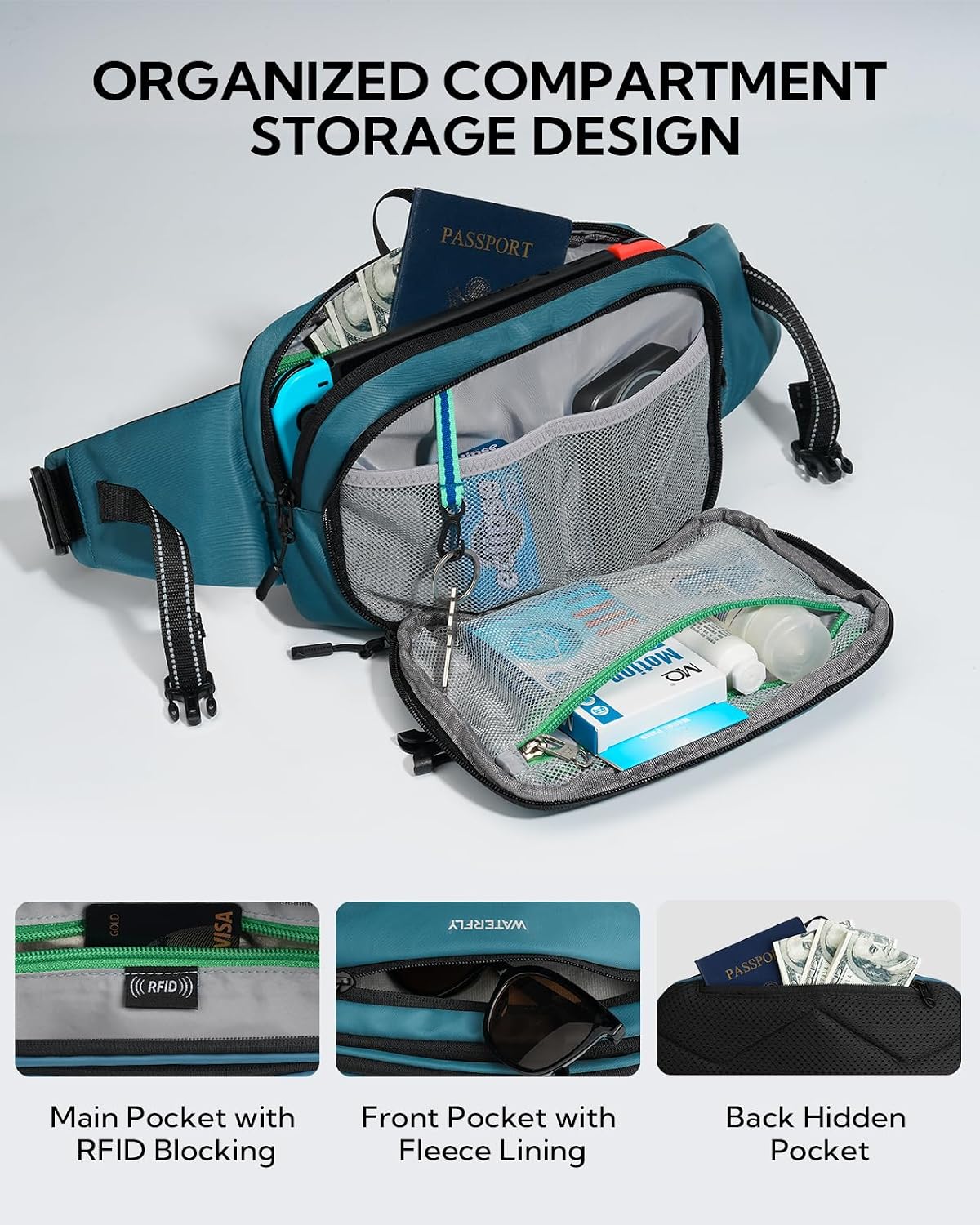 Thumbnail 4 de Waterfly 3L Large Bum Bag with RFID Blocking – 3L Waist Pack for Travel, Walking and Hiking