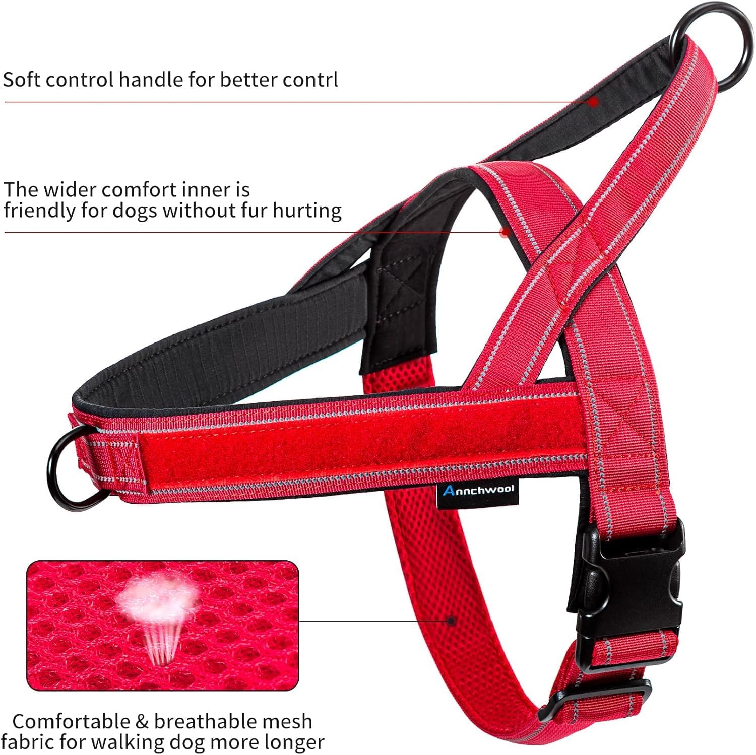 Detalle 2 de Annchwool No Pull Dog Harness with Soft Padded Handle (Red, M)
