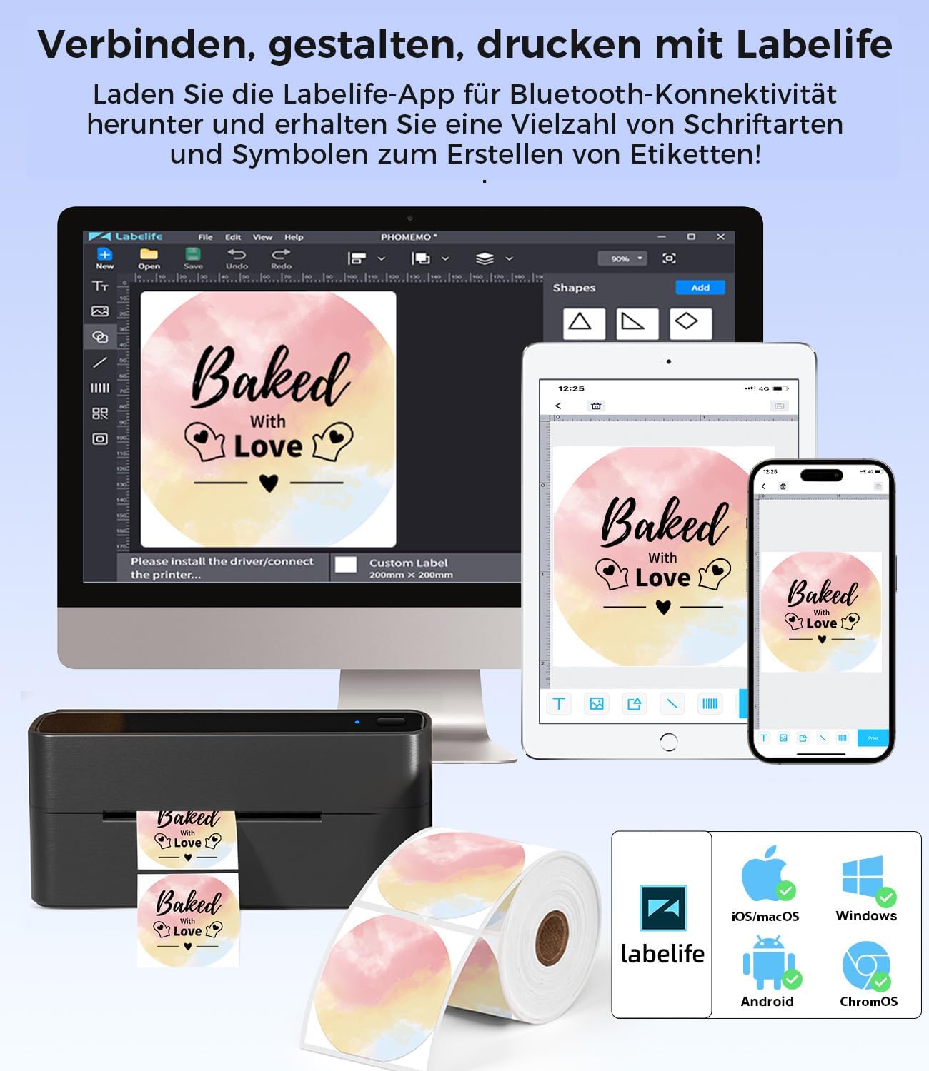 Detalle de Phomemo PM241BT: Bluetooth-DHL Etikettendrucker – 4x6 Zoll Thermodrucker für Versandetiketten und Barcodes