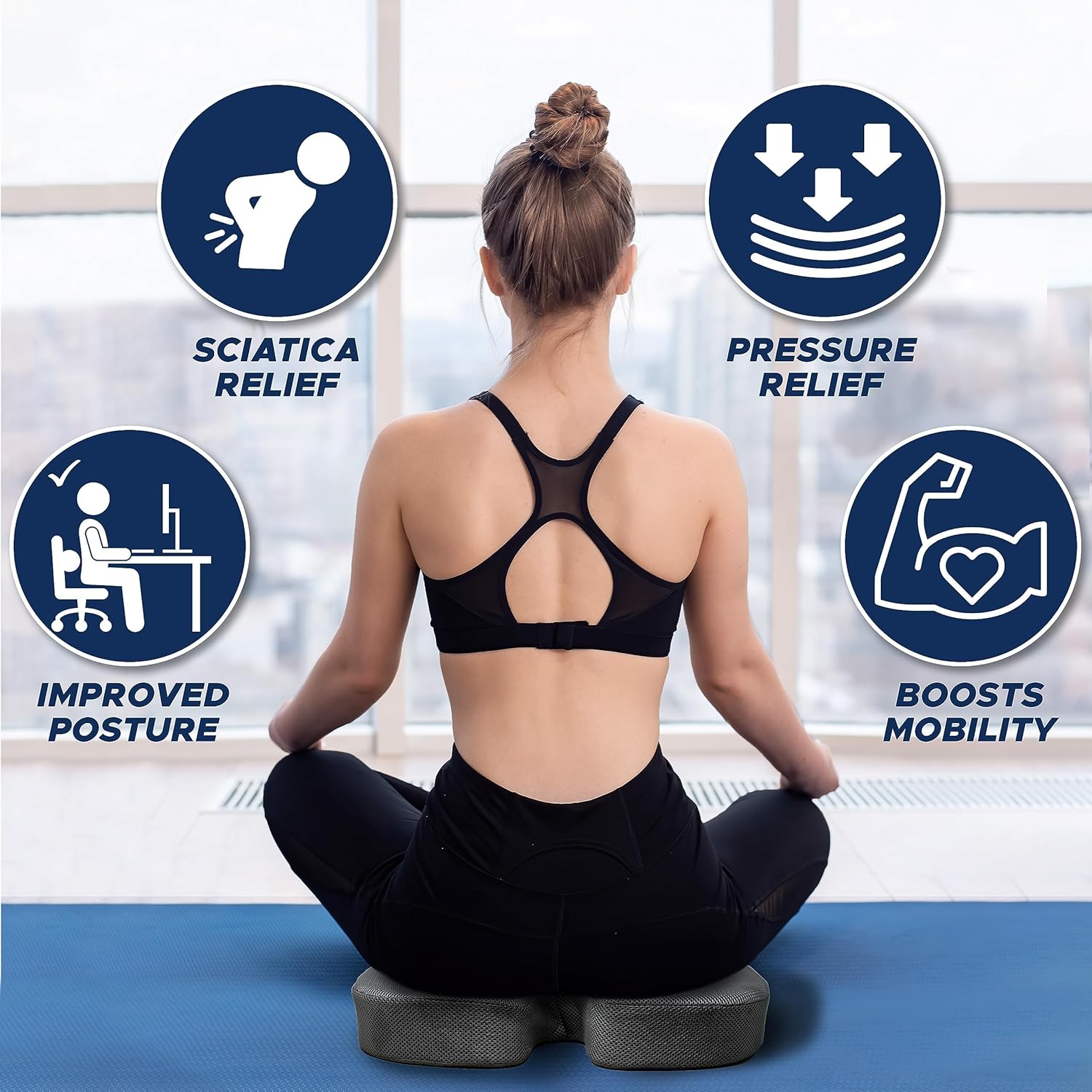 Detalle de EcoNour Coccyx Cushion memory foam & gel seat cushion for sciatica, tailbone and lower back support