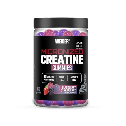 Detalle de Weider Micronized Creatine Gummies, gominolas de creatina 200 MESH Fresa-Mora
