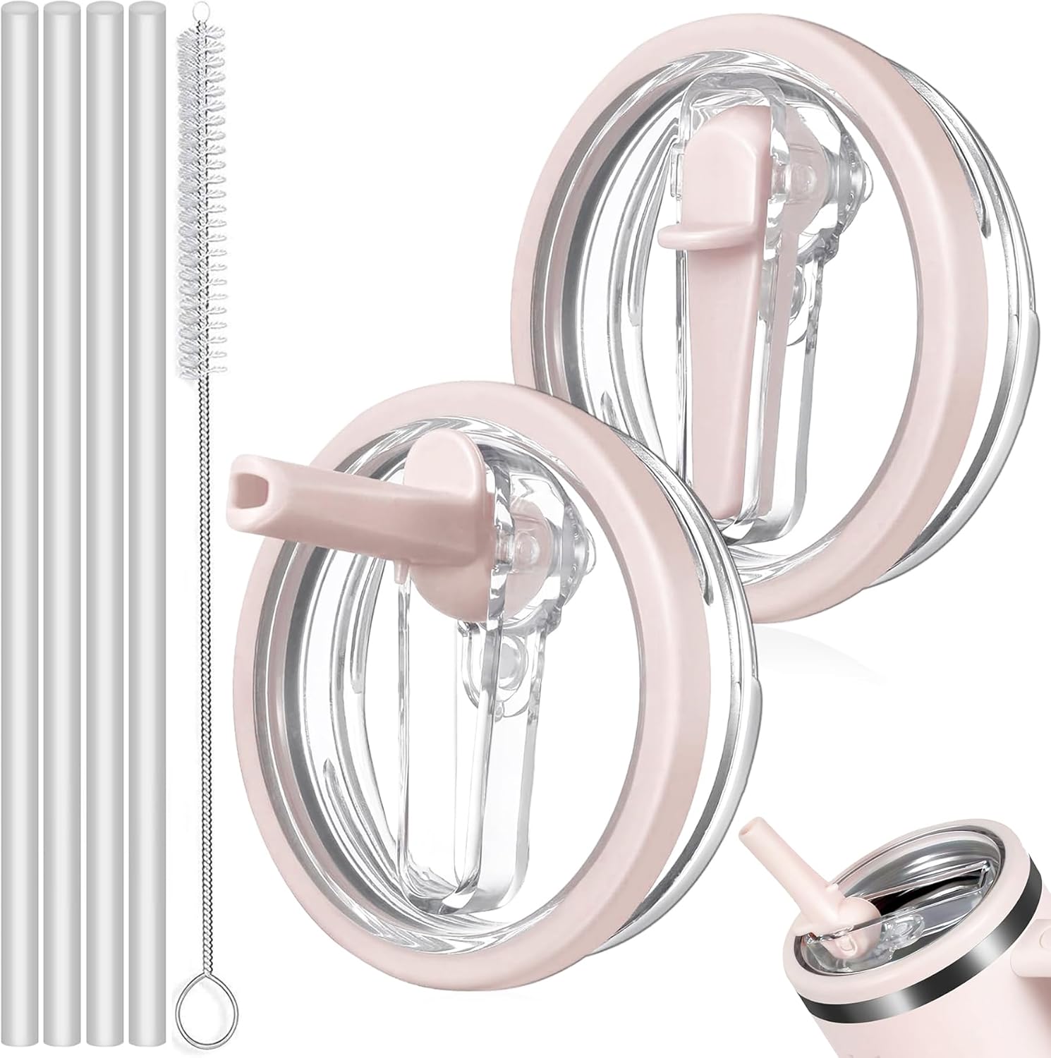 2-teiliger Ersatzdeckel-Satz für Stanley Cup 40 oz – auslaufsicherer Klappdeckel mit Trinkhalmen & Bürste