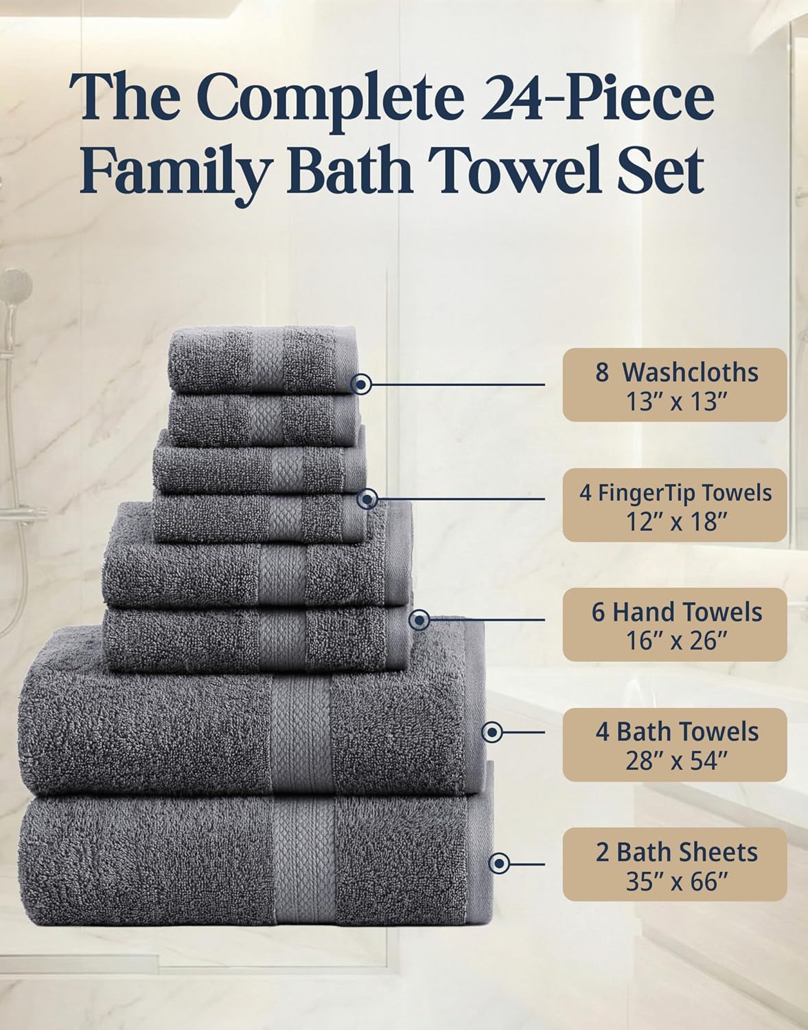 Thumbnail 2 de LANE LINEN Luxury 24 PCs Bath Towels Set 24pc