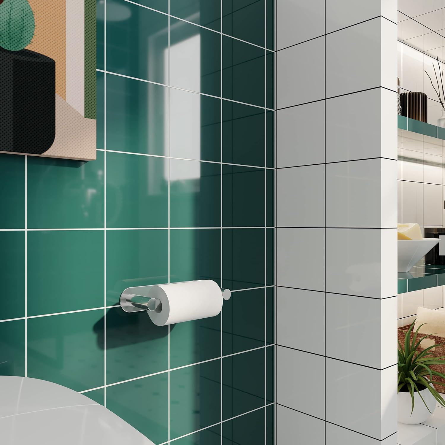 Thumbnail 2 de WZRUA self-adhesive double-post pivoting toilet roll holder (chrome stainless steel, no drilling)