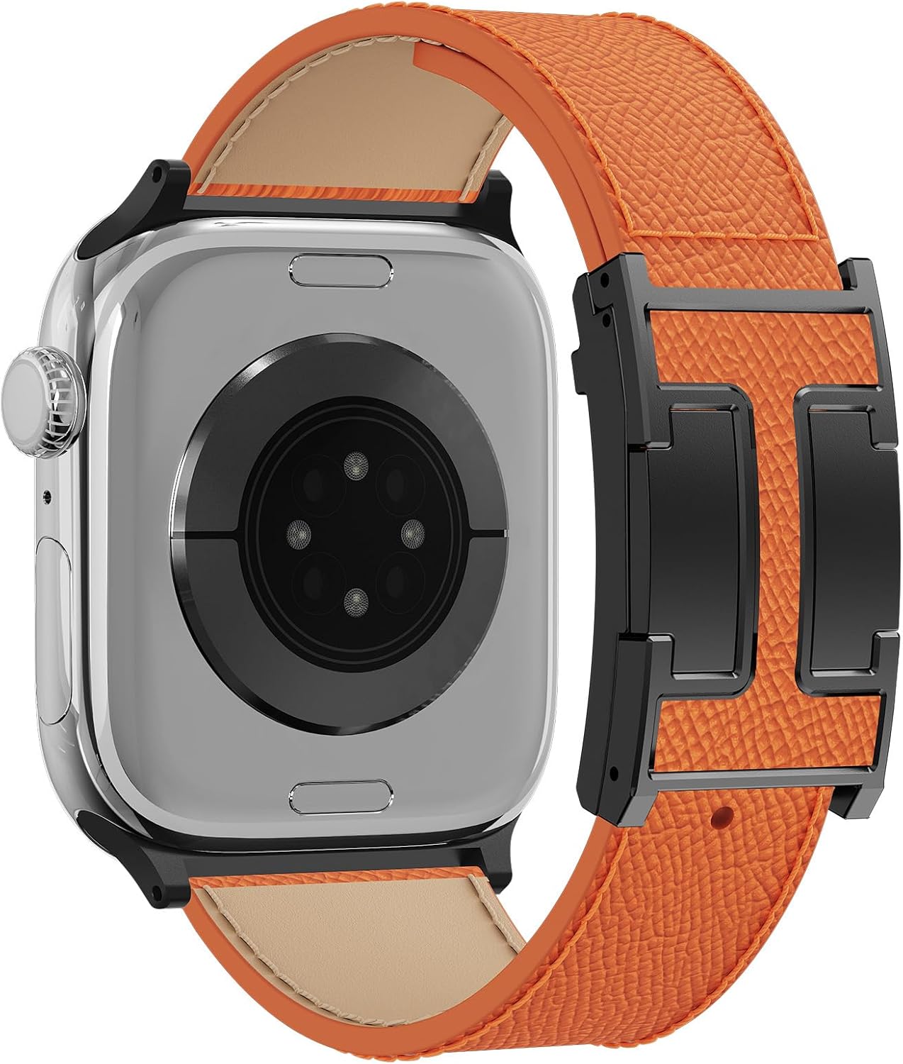Detalle de Leather Watch Band with Magnetic Buckle for Apple Watch Ultra – Dressy, Rugged Leather Replacement Strap