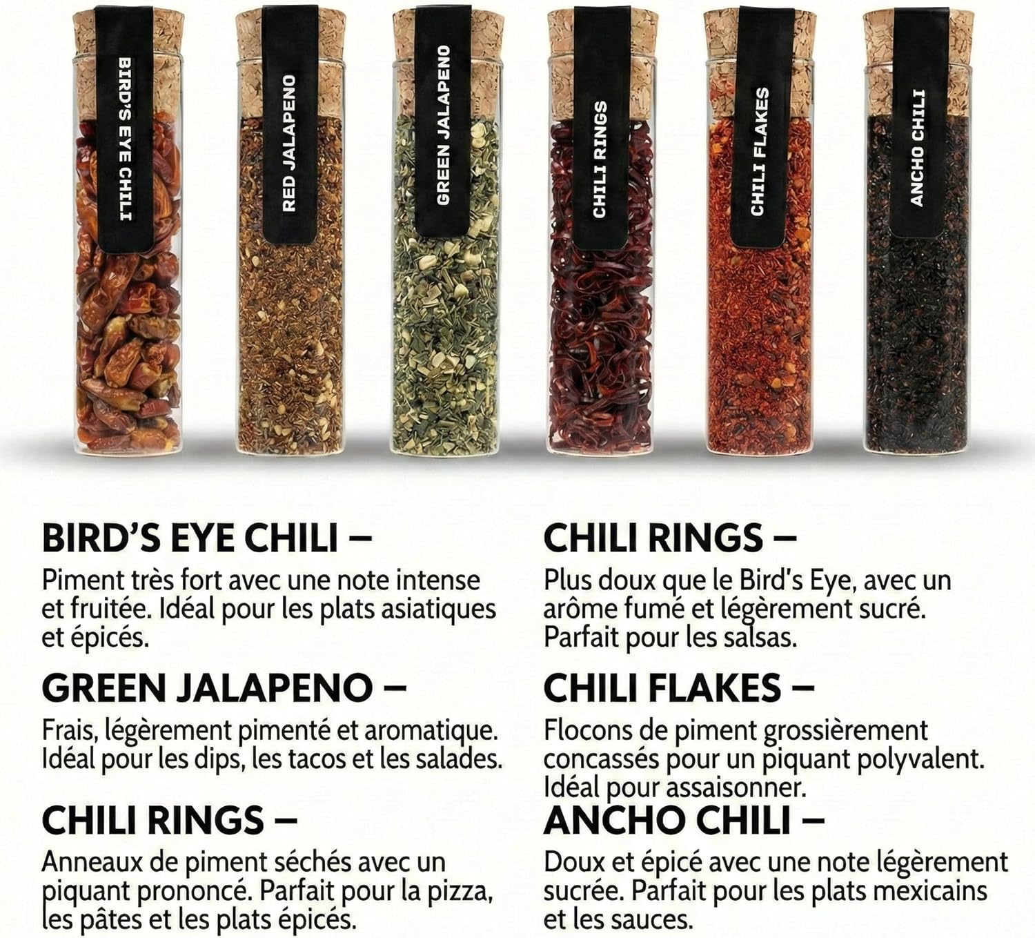 Thumbnail 1 de Coffret DIBYS de piments forts avec cartes recettes – Mélange éponyme de jalapeño, ancho et Bird’s Eye