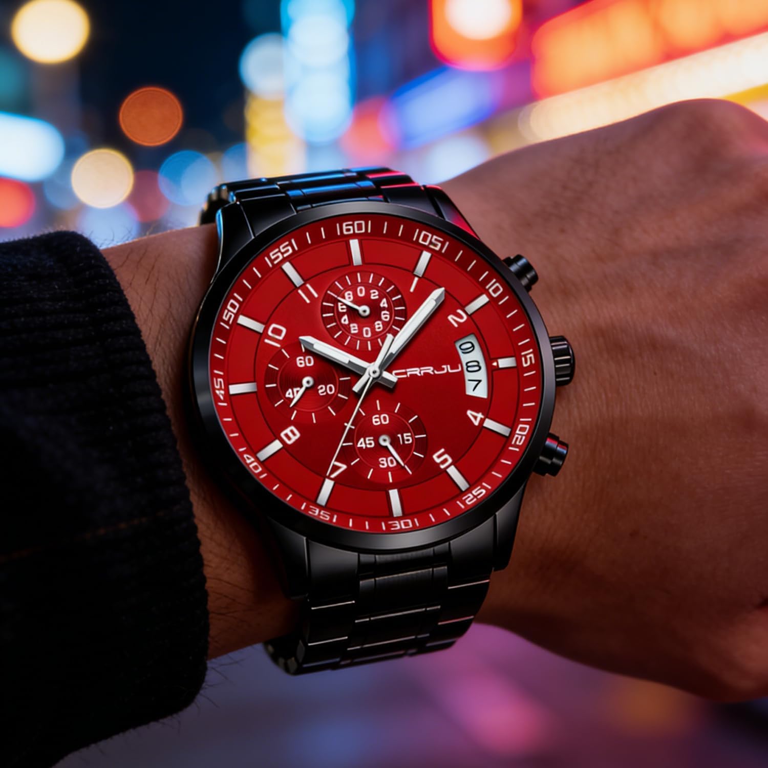 Thumbnail 3 de CRRJU Herren Uhr wasserdichte Chronographenarmbanduhr aus Edelstahl mit Kalender (Quarz)
