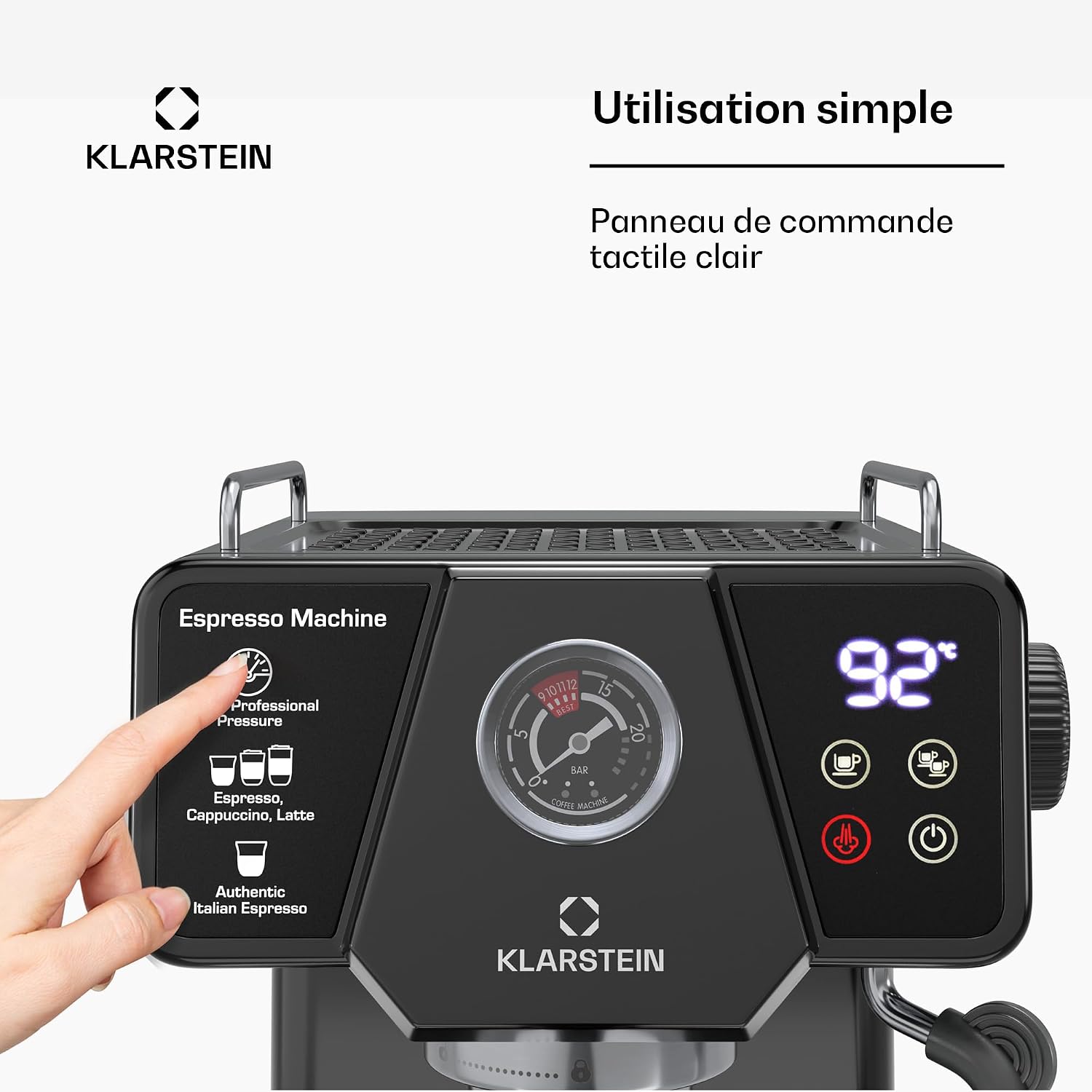Detalle de Klarstein Libeica TK57-LibeicaBlack espressomachine met 19 bar en stoompijpje