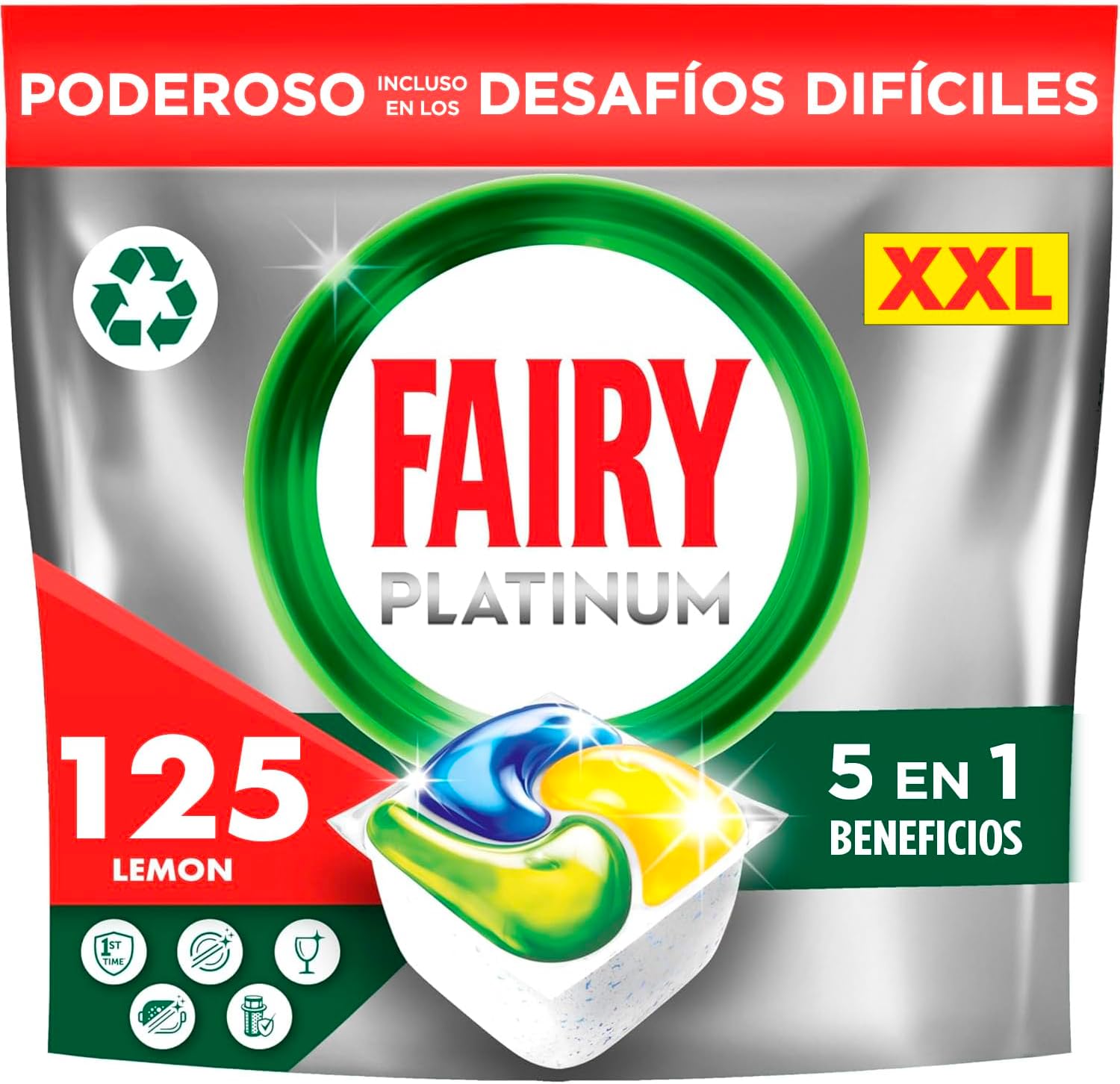 Thumbnail 5 de Fairy Platinum Limón 🍋 Cápsulas Lavavajillas Todo En Uno 126