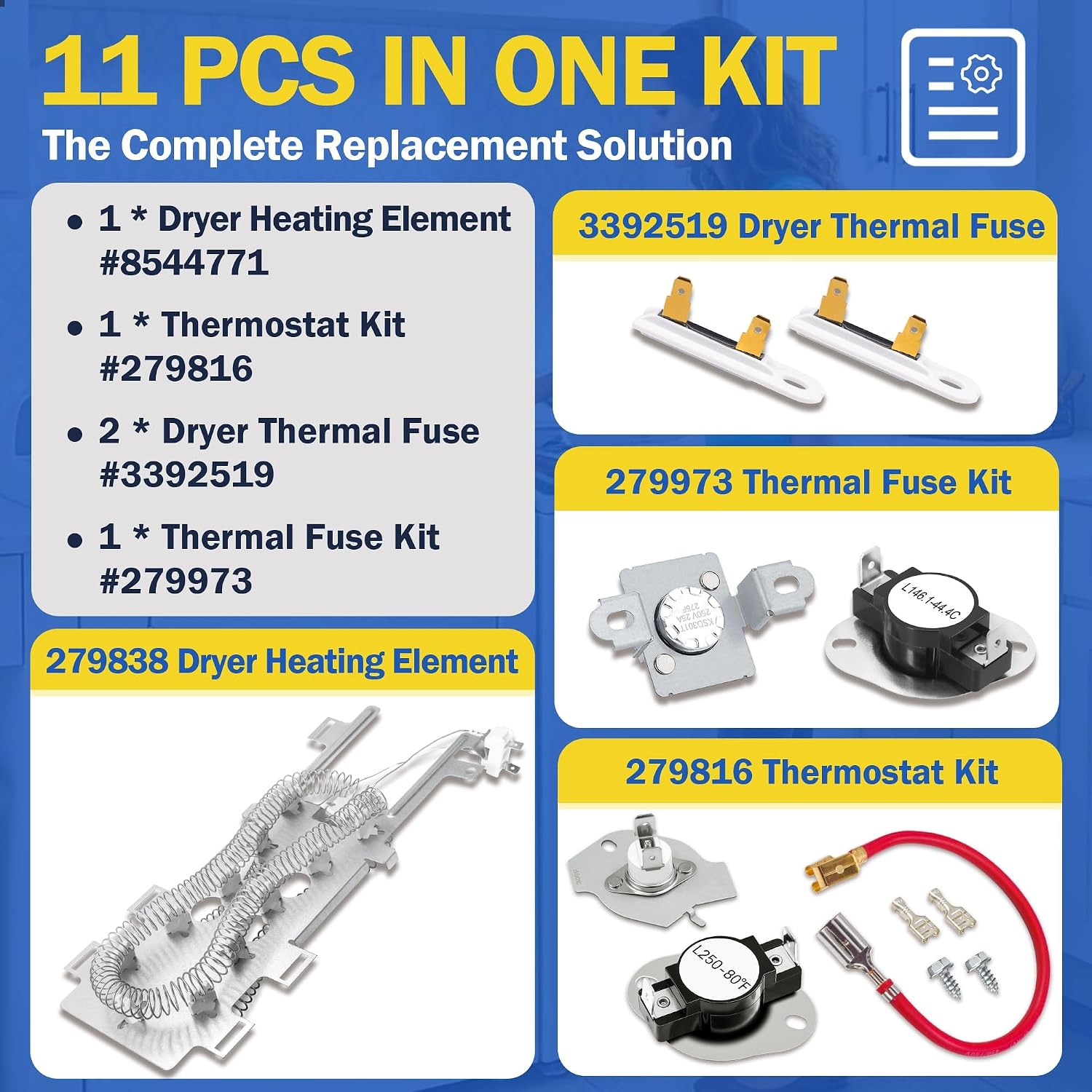 Detalle 2 de HESHECEIN 8544771 Dryer Heating Element Kit for Select Maytag MED Models