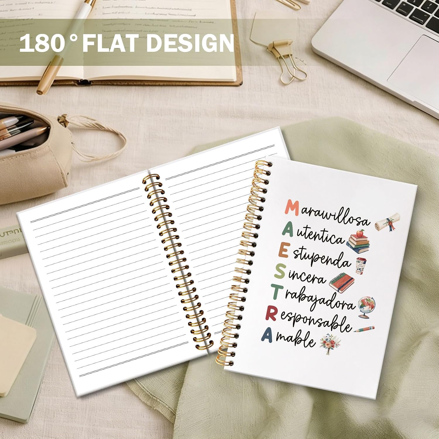 Detalle 2 de XFCICRLJ Teacher Spiral Notebook, 5.5 x 8.3-Inch Maestra Journal