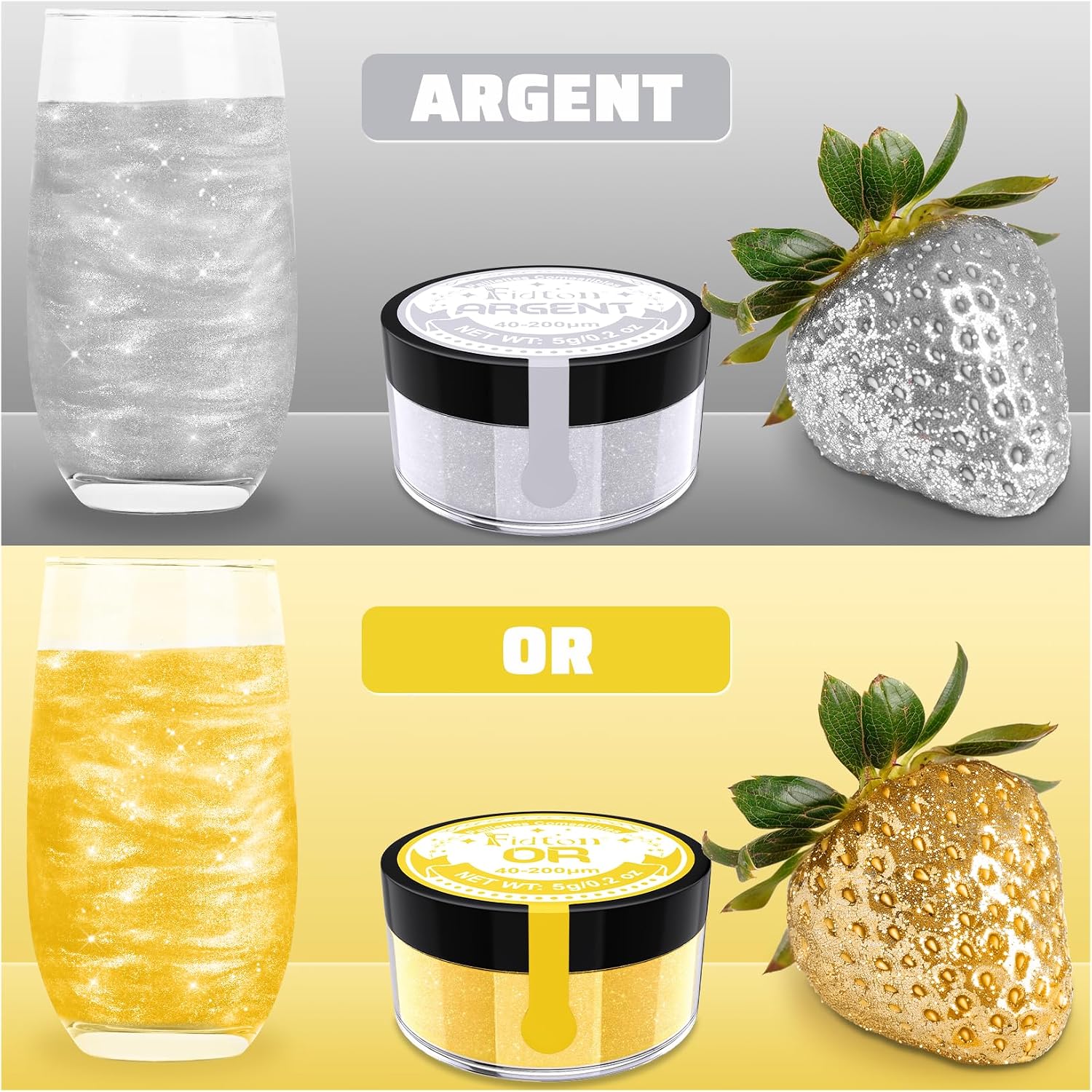 Detalle 2 de Paillettes Comestibles - Colorant Alimentaire Poudre 2 Couleurs Or et Argent (5 g chacun)