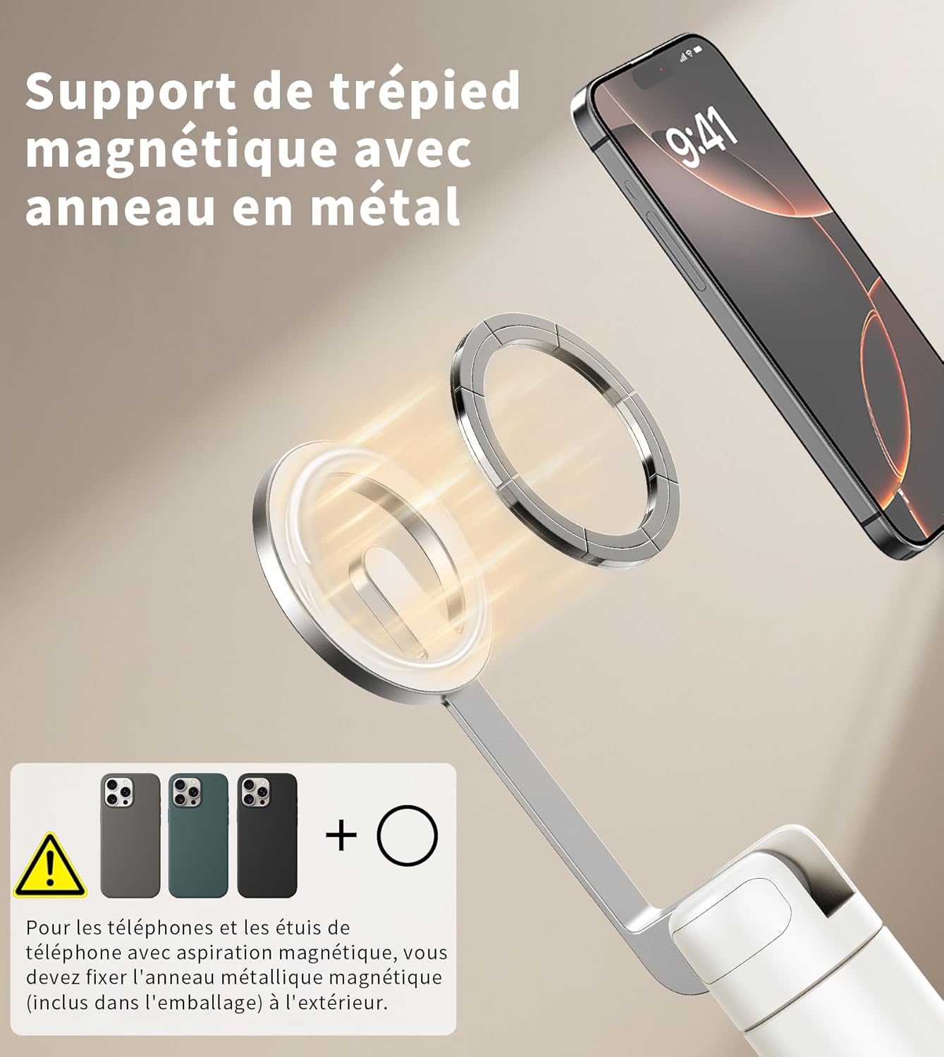 Detalle de TONEOF 173cm Perche Selfie Magnétique Trépied – Monopode télescopique avec fixation magnétique et télécommande