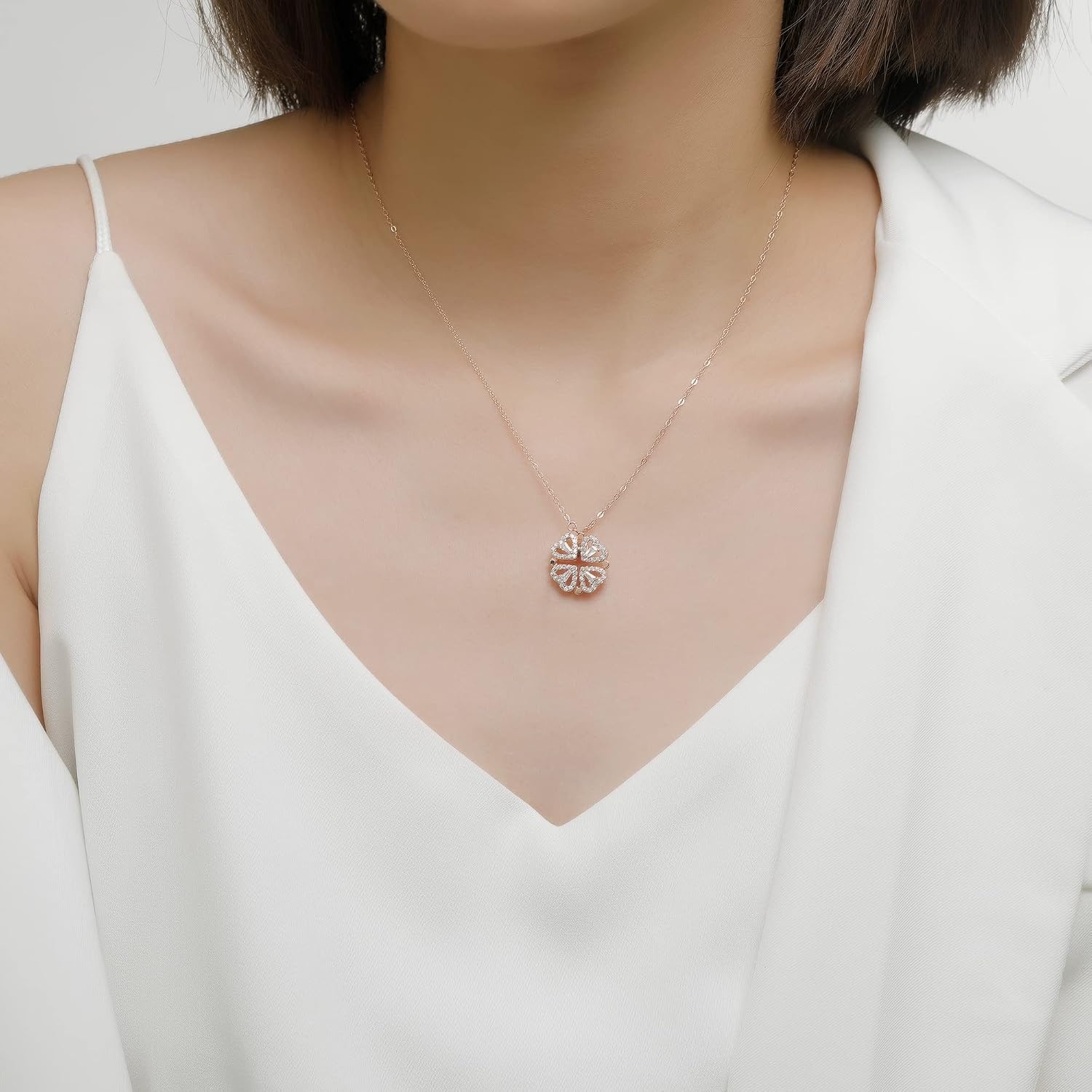 Detalle de Collier porte-bonheur Jrêveinfini Trèfle à 4 Feuilles en argent 925 pour femme et enfant