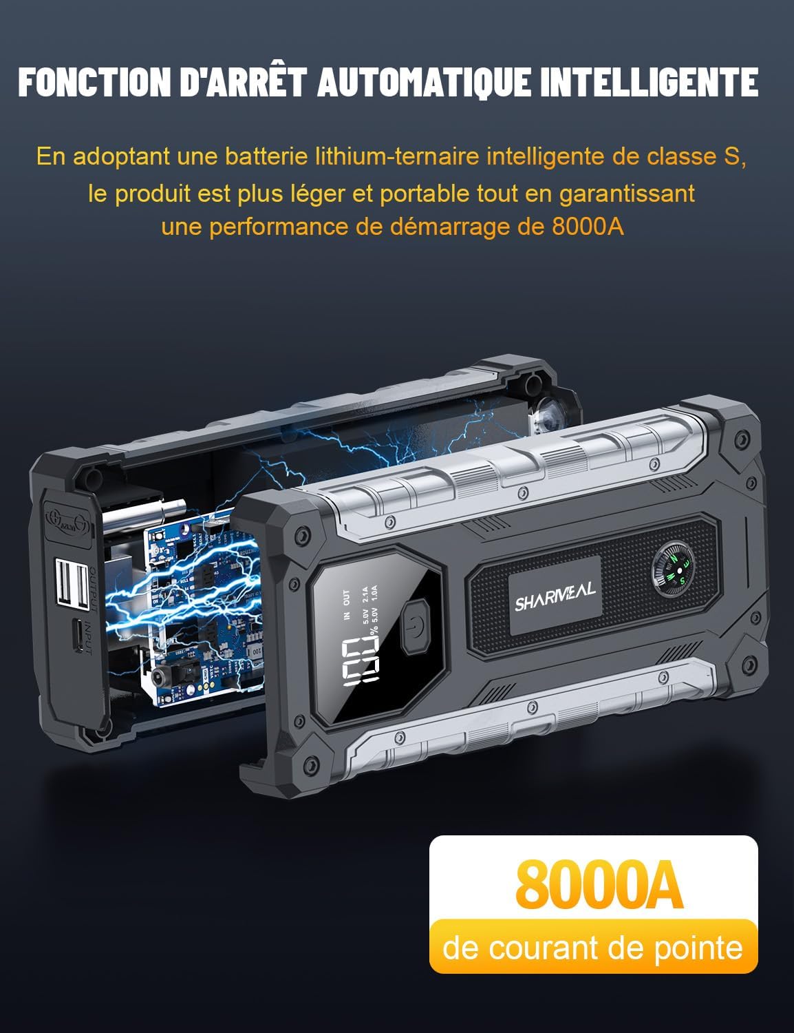 Thumbnail 6 de Sharmeal Booster Batterie Voiture 8000A et Démarreur Portable – Puissance et polyvalence en une seule unité