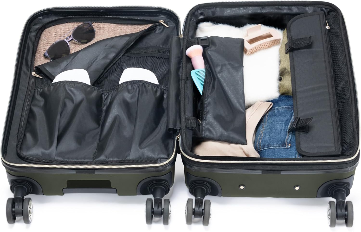 Detalle 2 de Kenneth Cole REACTION Madison Square Lightweight Hardside Chevron Expandable Spinner Luggage Olive 2-Piece (20" Carry On + Sophie Backpack)
