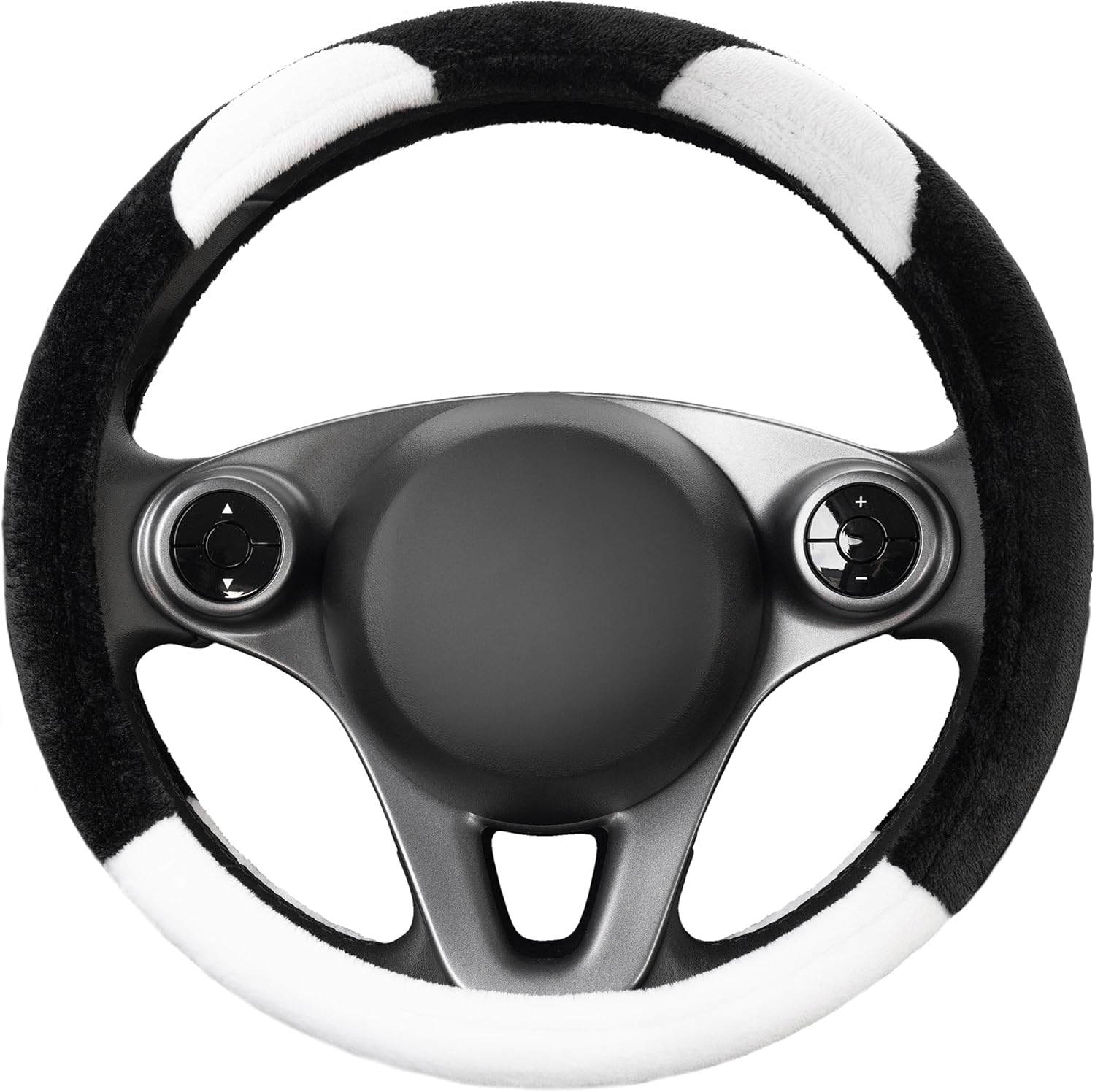 Thumbnail 6 de Upgrade4cars Coprivolante universale in peloso marrone e bianco (diametro 37-39 cm)