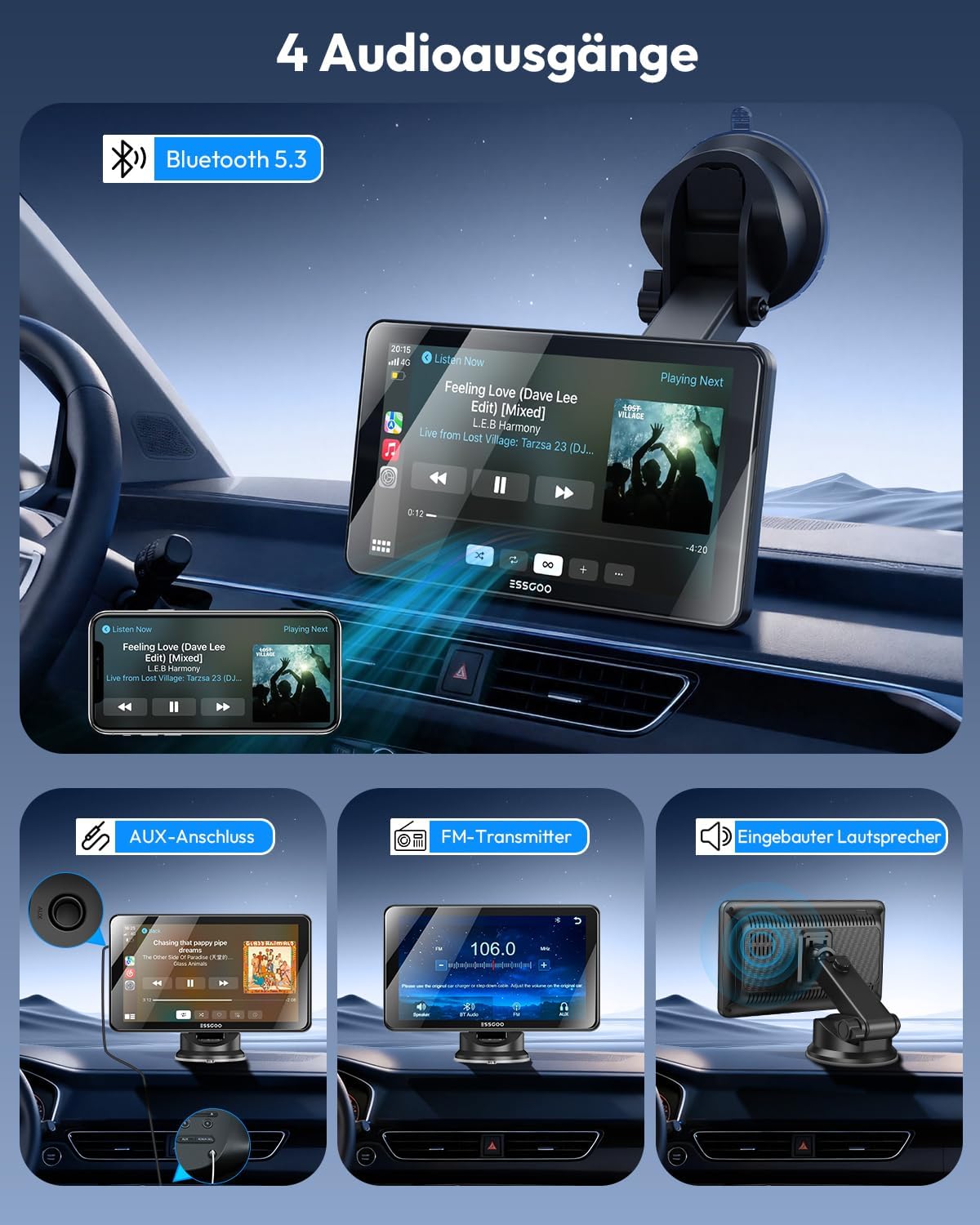 Thumbnail 5 de ESSGOO Carplay Android Auto Display 7 Zoll