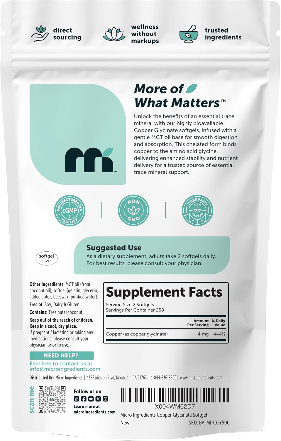 Detalle 2 de Micro Ingredients Copper Supplement, 500 Softgels