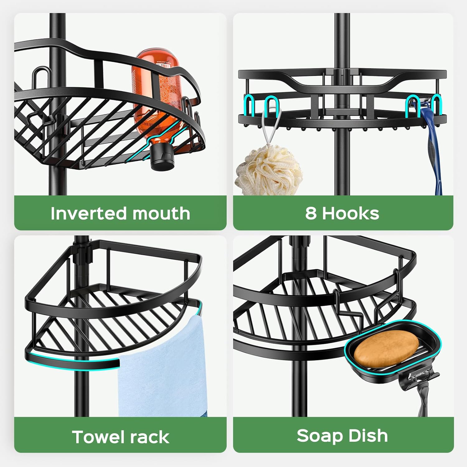 Thumbnail 2 de HAMITOR Shower Caddy Tension Pole 47–121"