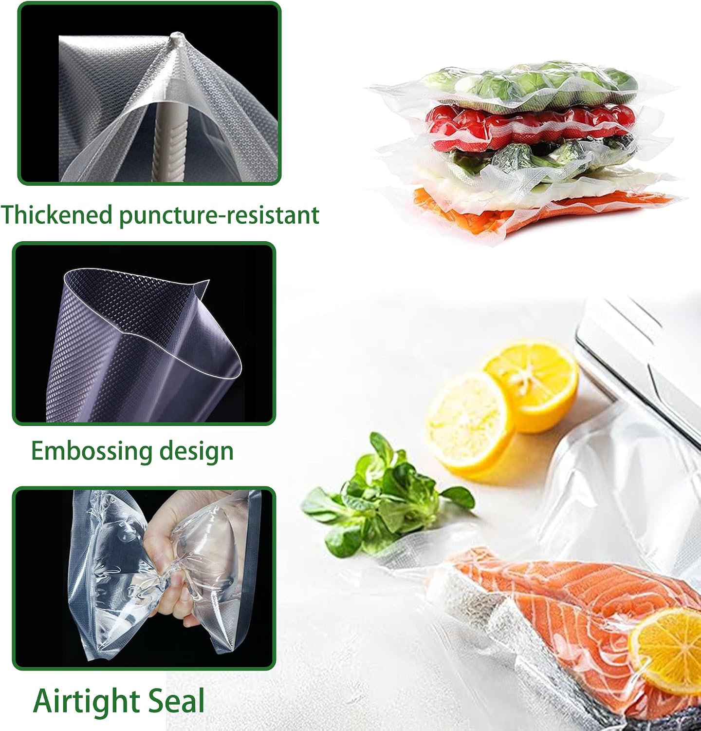 Detalle de huruirui H0J274-T Vacuum Sealer Bags, 28 x 40 cm, 200 µm PE