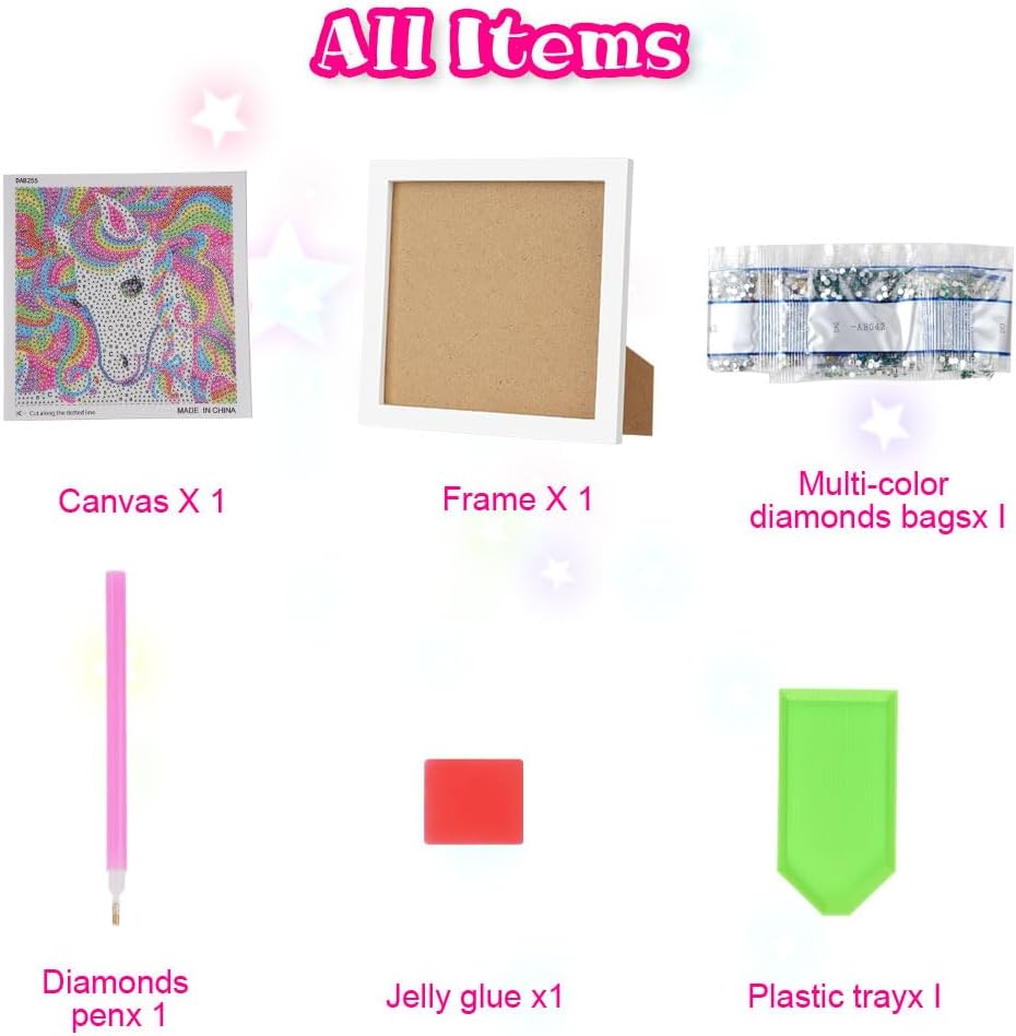 Thumbnail 6 de AUAUY Diamond Painting Kit 5D con cornice in legno (tema unicorno)