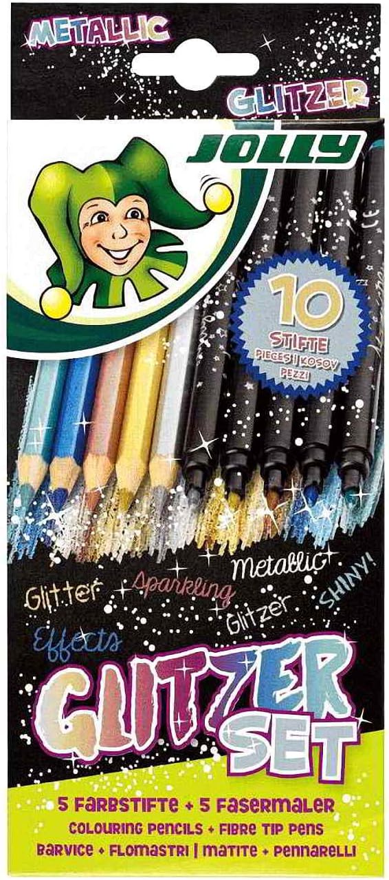 Thumbnail 4 de JOLLY Farbstifte Glitzerset (10-teilig) – 5 Metallic-Fasermaler & 5 Glitzer-/Buntstifte für dunkles Papier