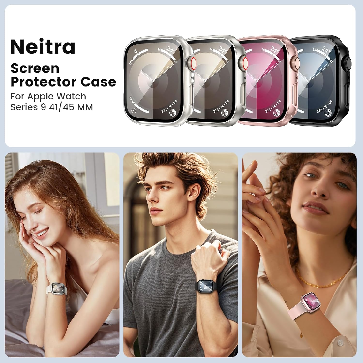 Thumbnail 6 de Neitra 4-pack Hard Case + tempered glass screen protector for Apple Watch 41mm (Series 9/8/7)