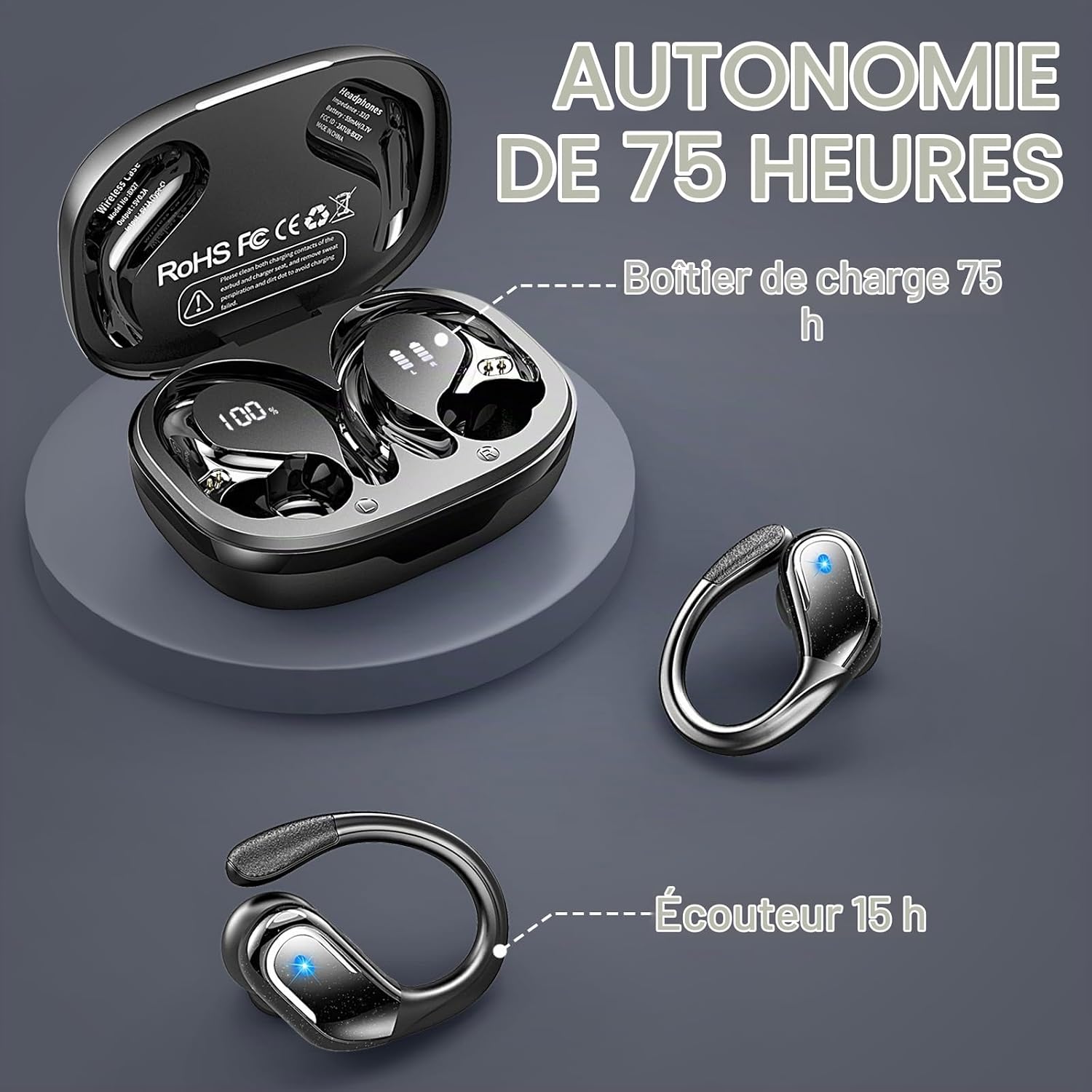 Thumbnail 4 de Rulefiss BX27 draadloze sportoordopjes met Bluetooth 5.4 en led-display